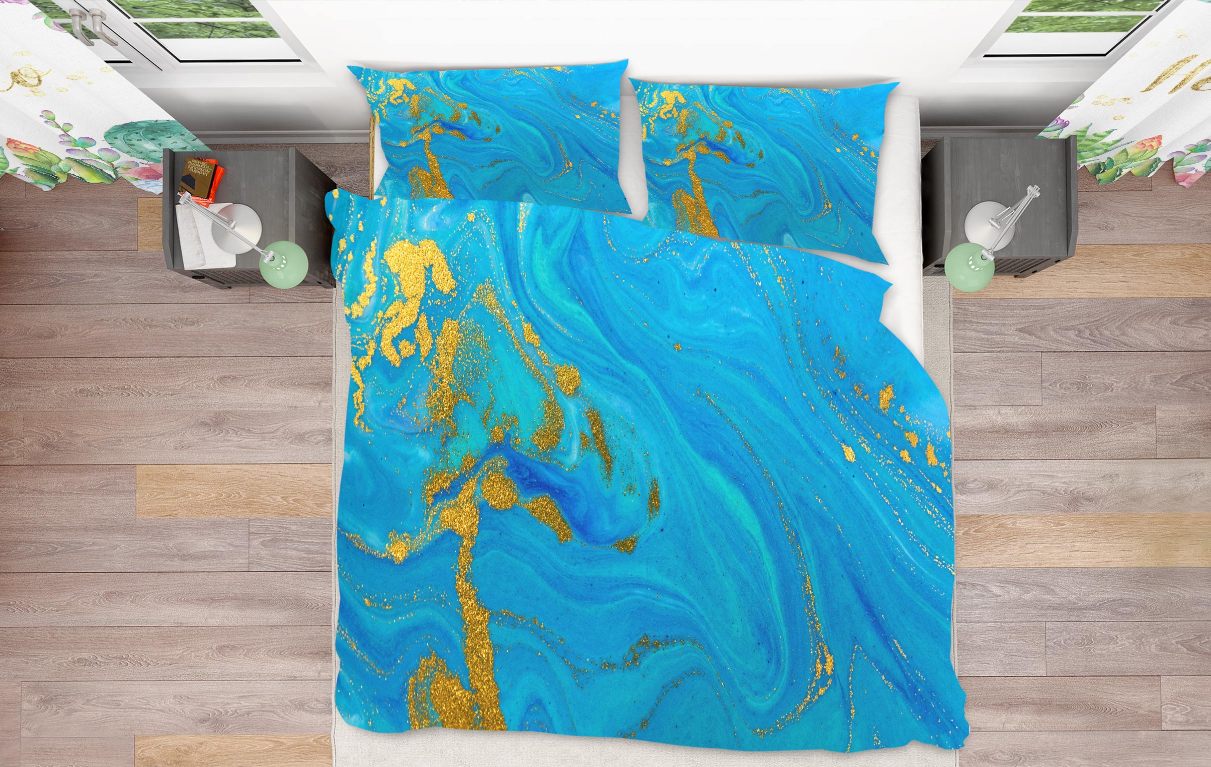 3D Blue Golden Texture 67105 Bed Pillowcases Quilt