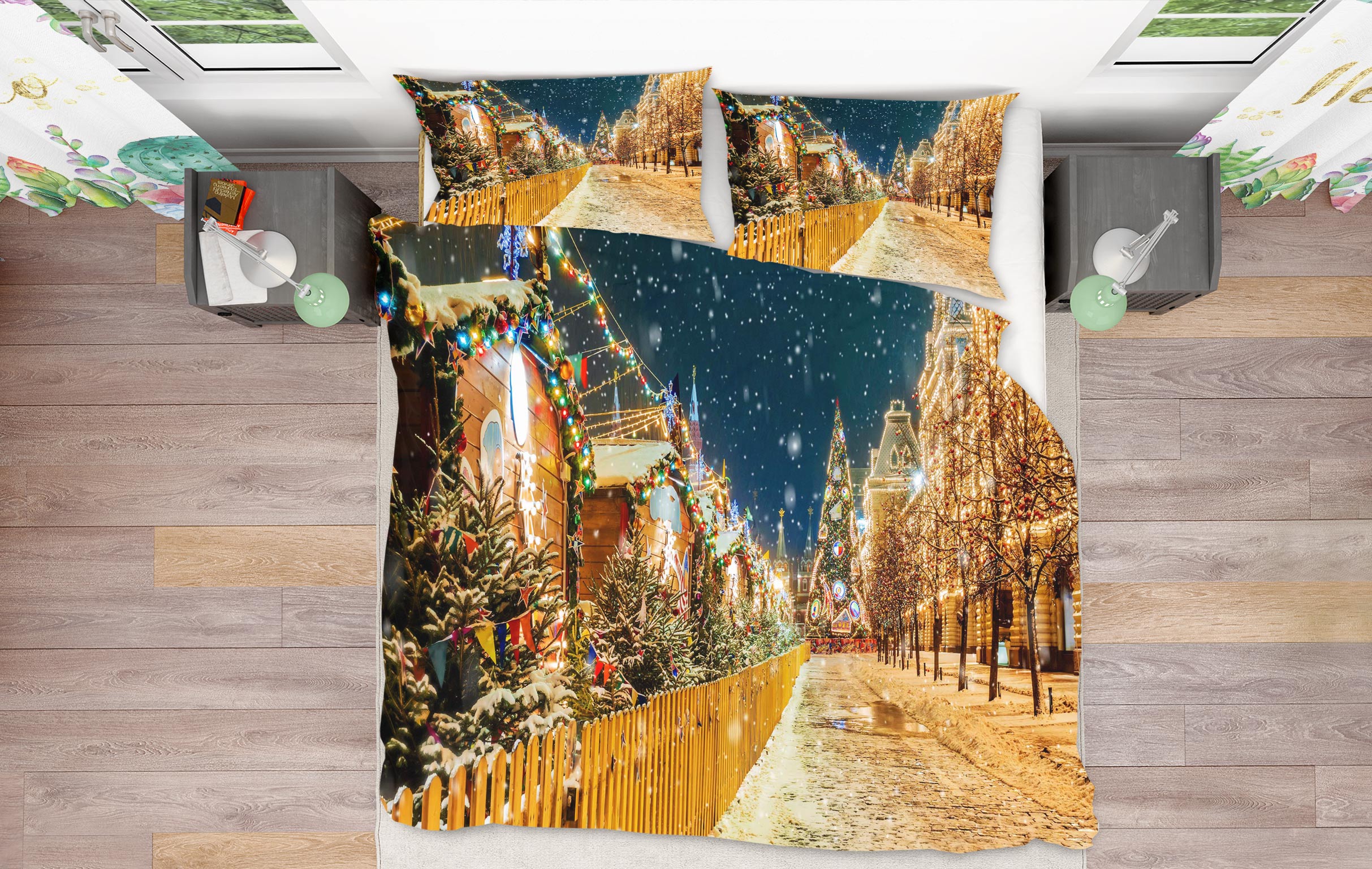 3D Street Snow 52157 Christmas Quilt Duvet Cover Xmas Bed Pillowcases