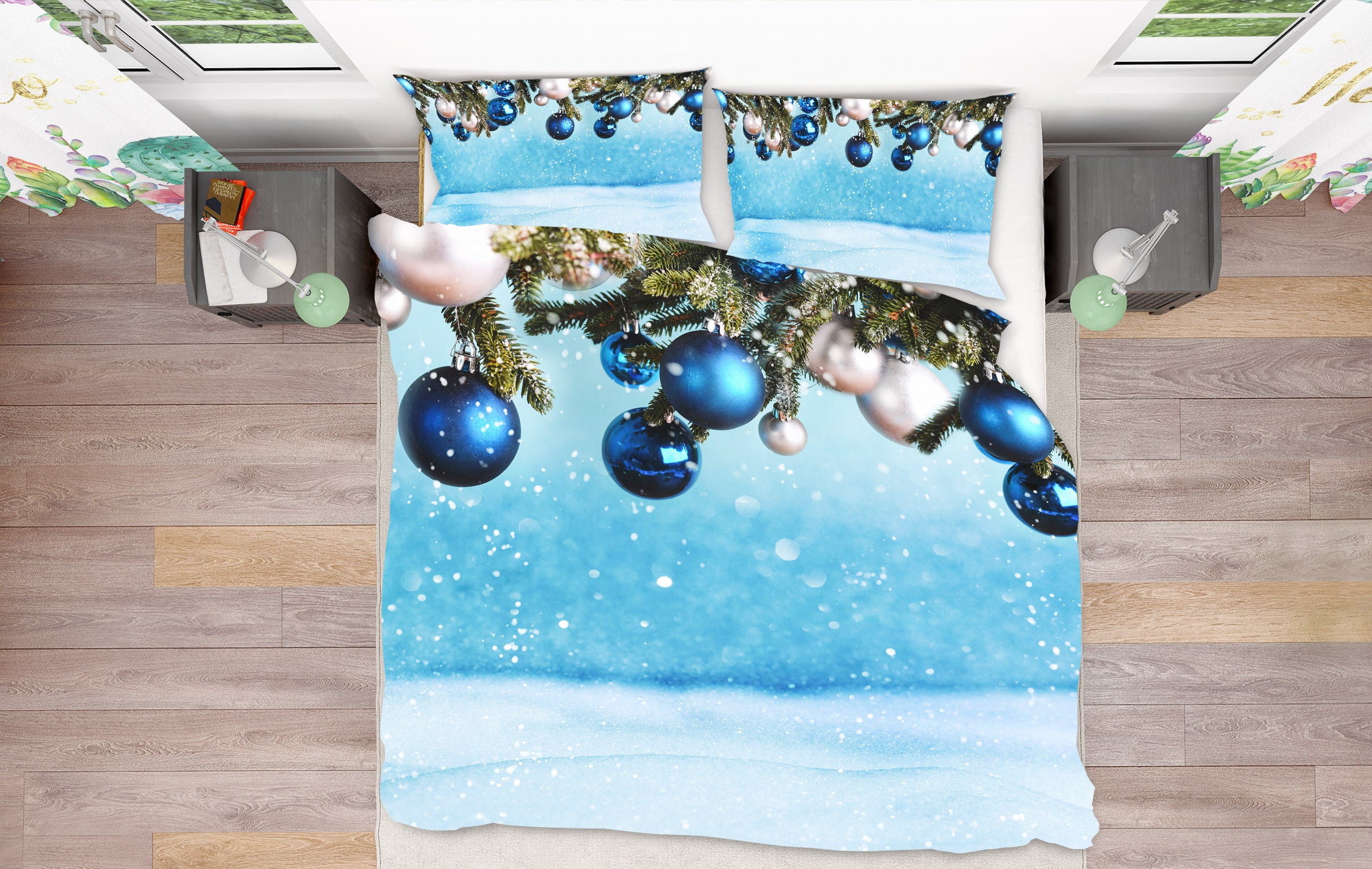 3D Blue White Ball Pendant 53021 Christmas Quilt Duvet Cover Xmas Bed Pillowcases