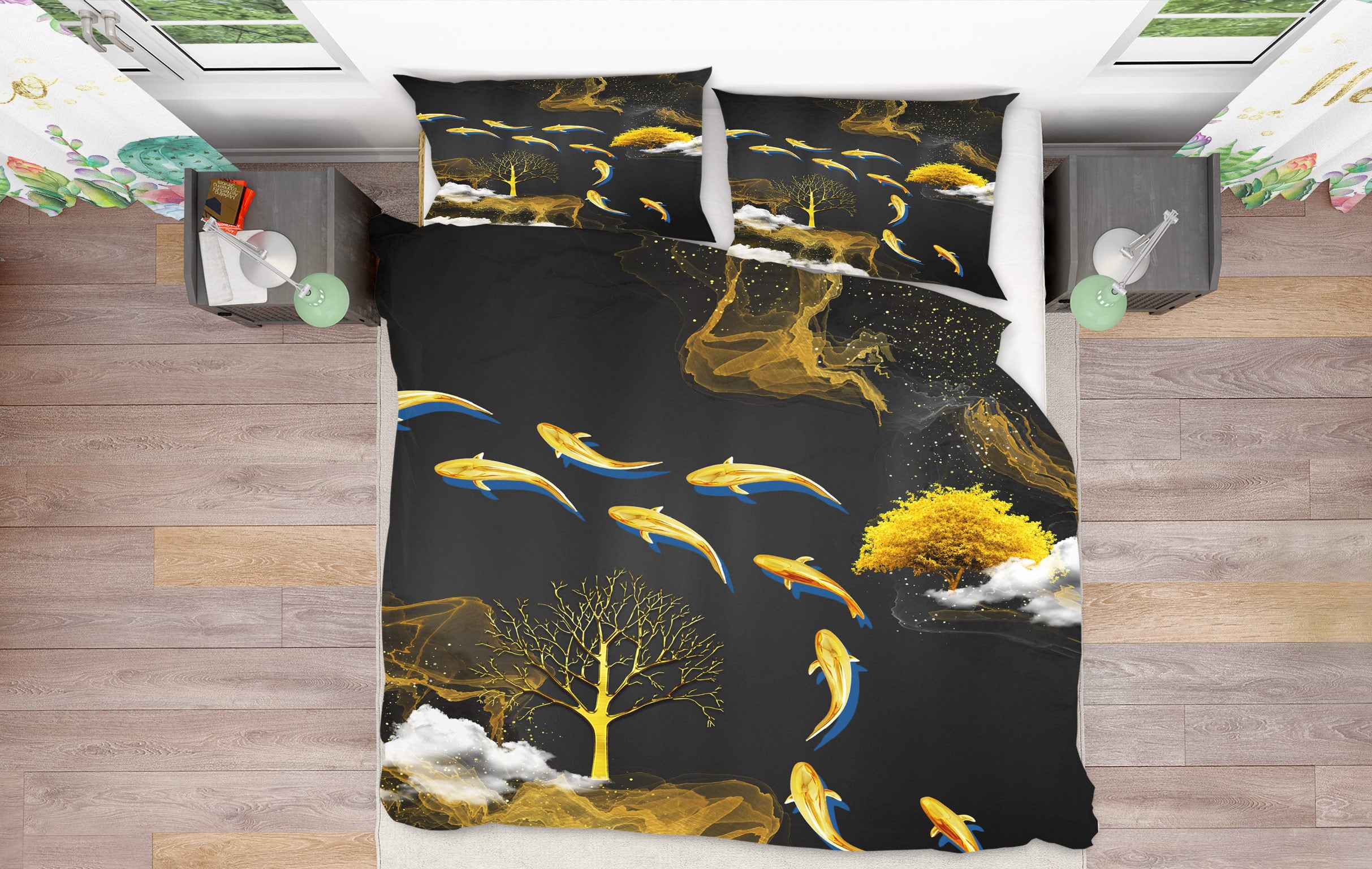 3D Golden Tree Fish 67078 Bed Pillowcases Quilt