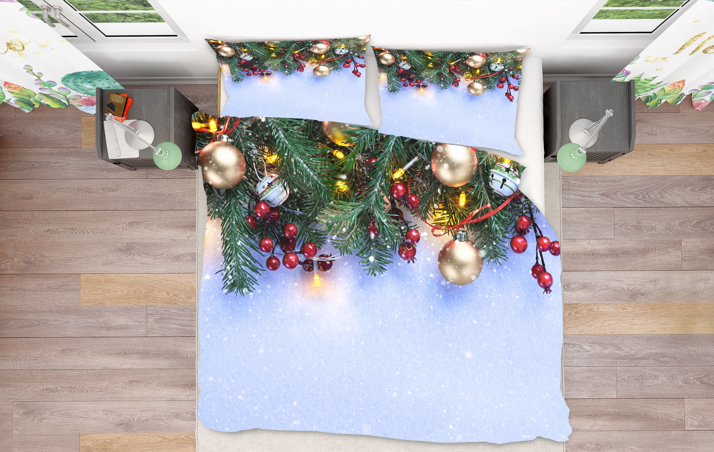 3D Branches Golden Ball 53011 Christmas Quilt Duvet Cover Xmas Bed Pillowcases