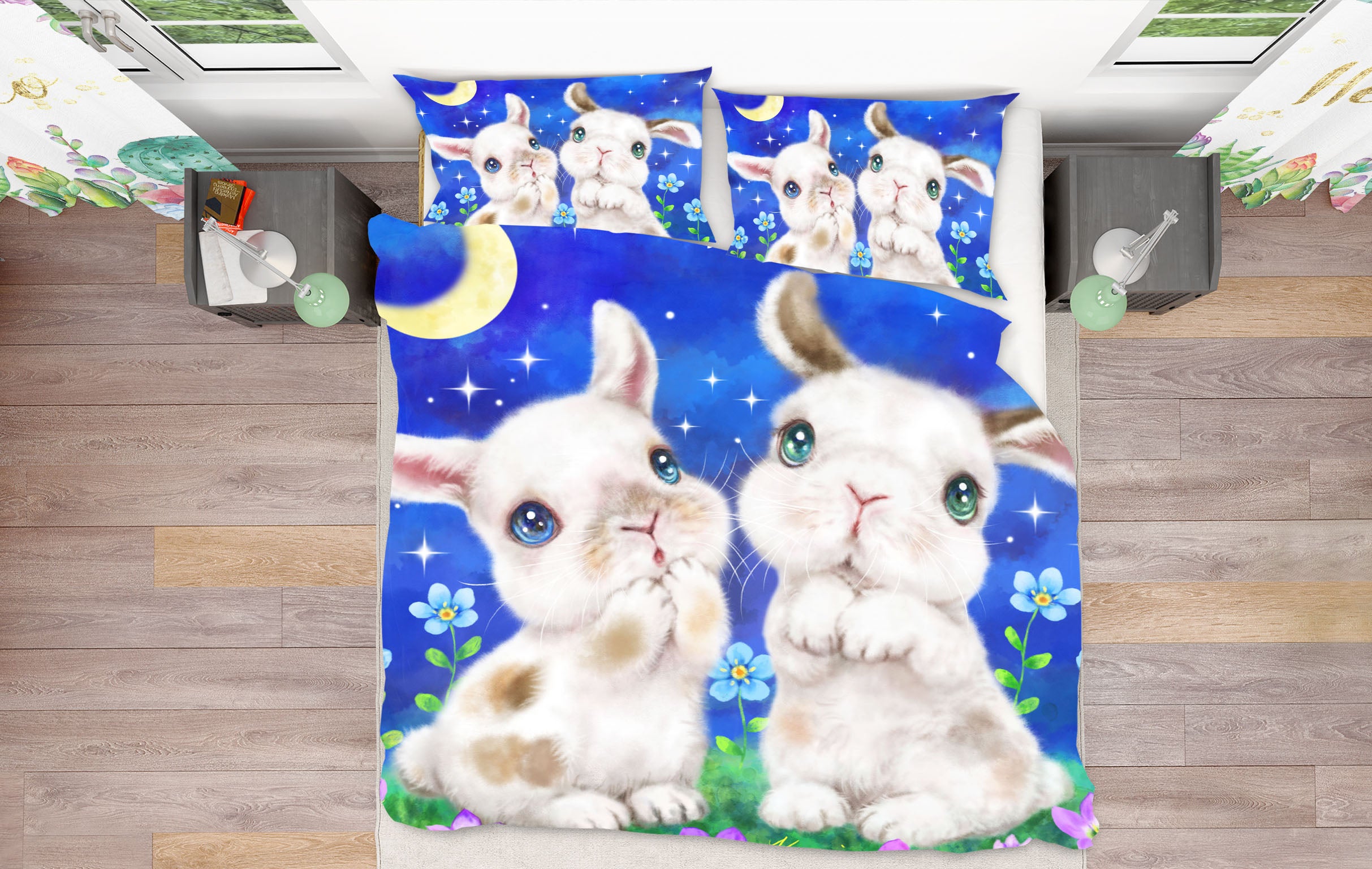 3D Moon Petals Bunny 5913 Kayomi Harai Bedding Bed Pillowcases Quilt Cover Duvet Cover