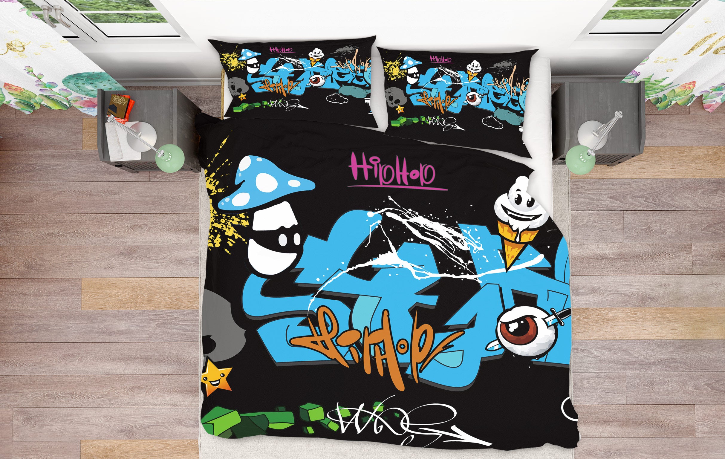 3D Blue Graffiti 67053 Bed Pillowcases Quilt