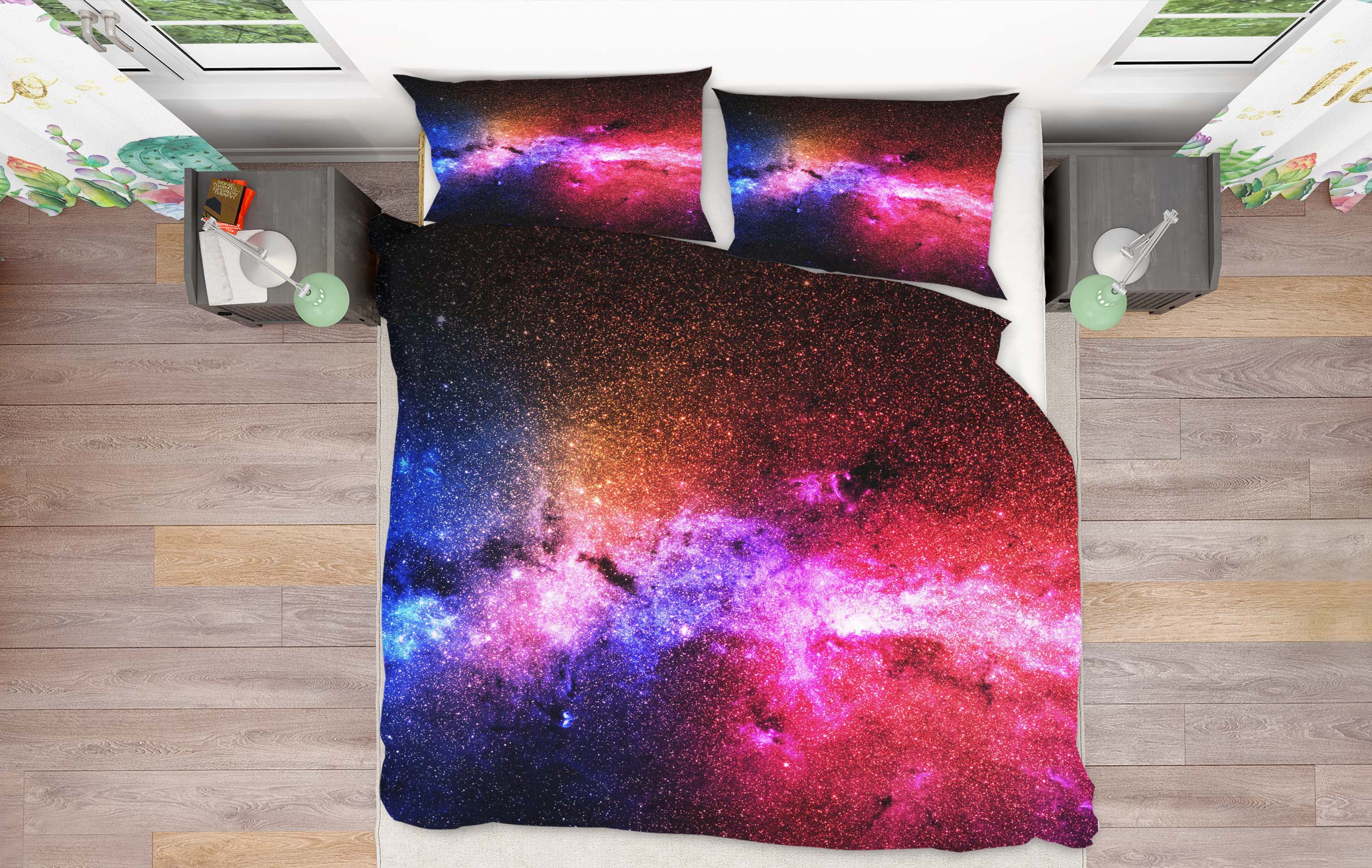 3D Purple Red Starry Sky 67070 Bed Pillowcases Quilt