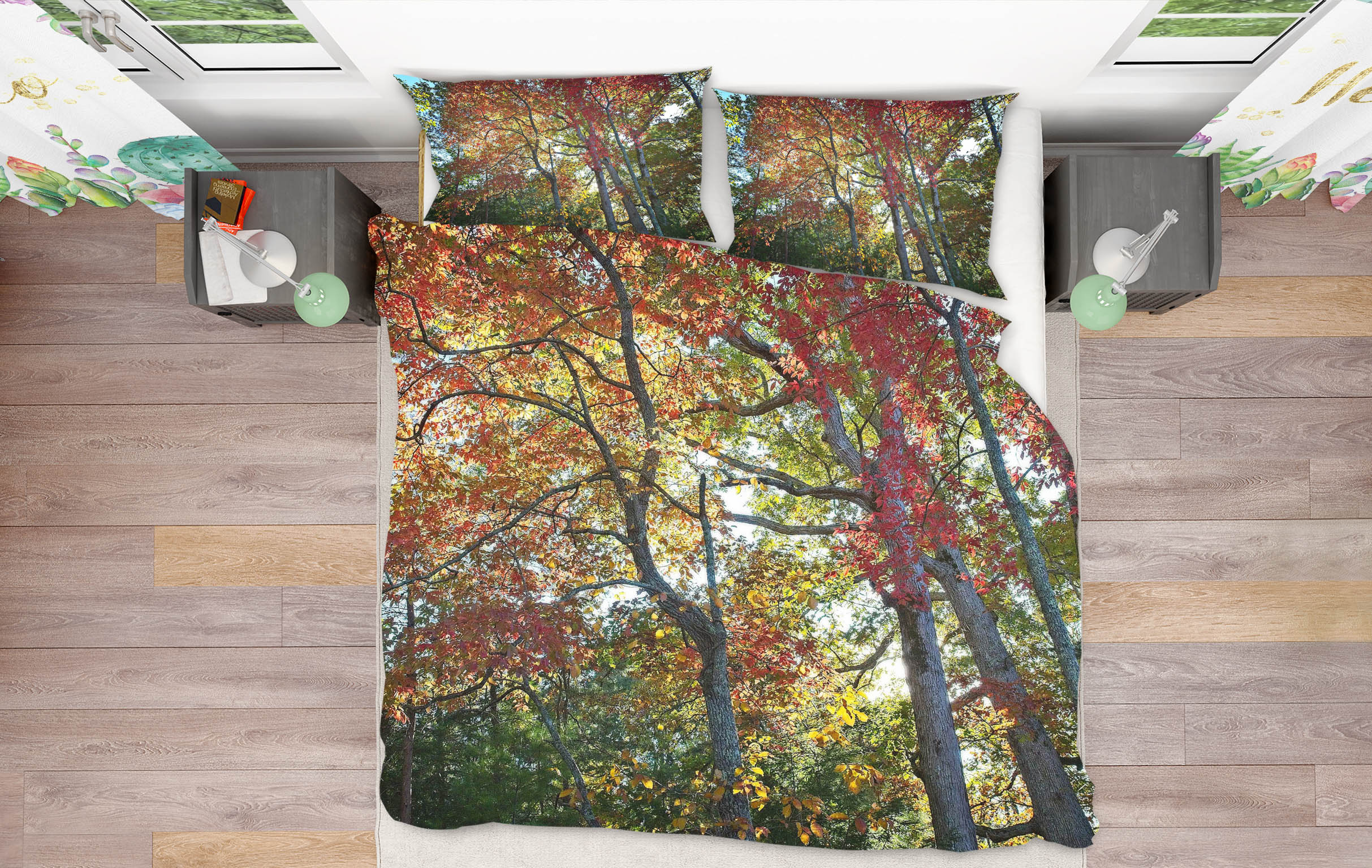 3D Forest Red Leaves 2123 Kathy Barefield Bedding Bed Pillowcases Quilt