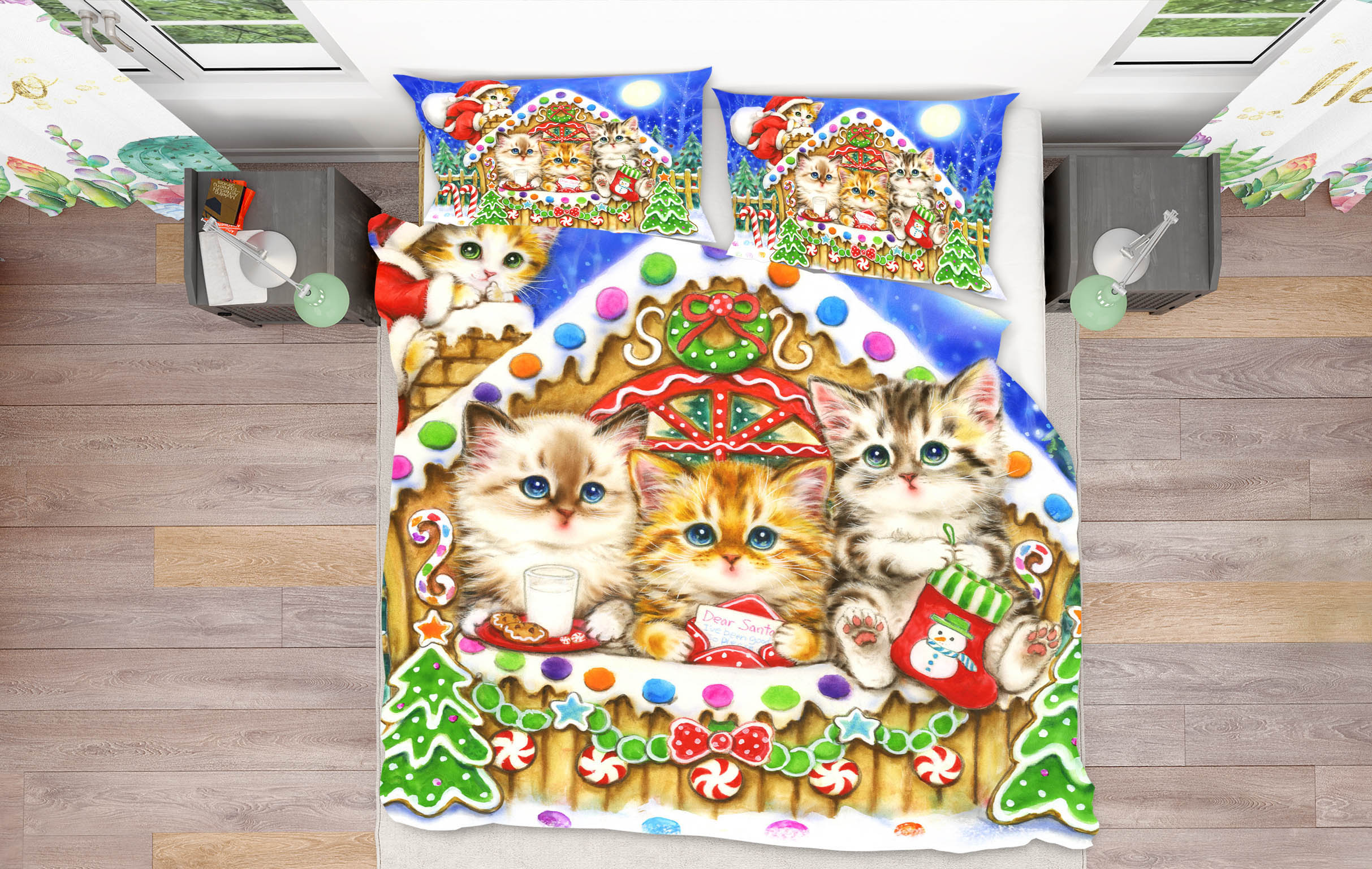 3D Christmas Cat House 5823 Kayomi Harai Bedding Bed Pillowcases Quilt Cover Duvet Cover