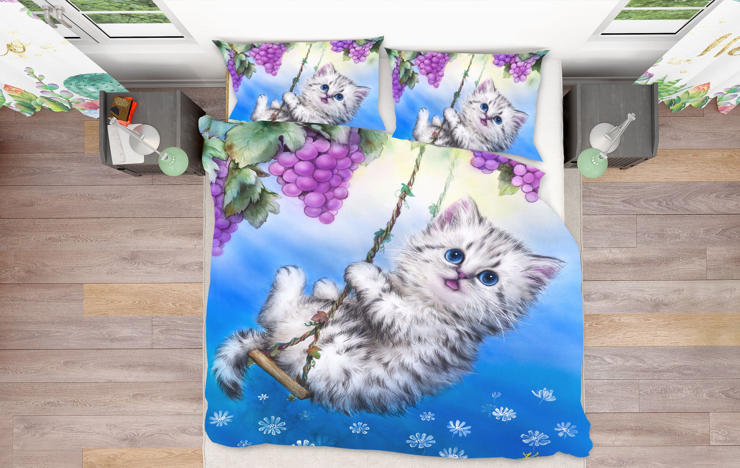 3D Grape Cat 5862 Kayomi Harai Bedding Bed Pillowcases Quilt Cover Duvet Cover