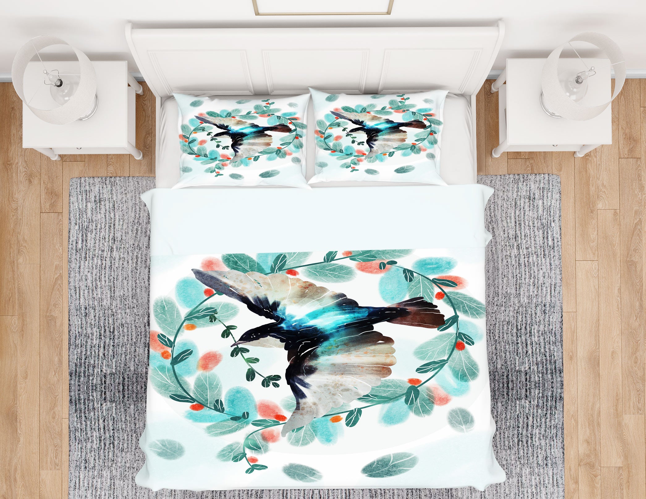 3D Leaf Circle Bird 67065 Bed Pillowcases Quilt