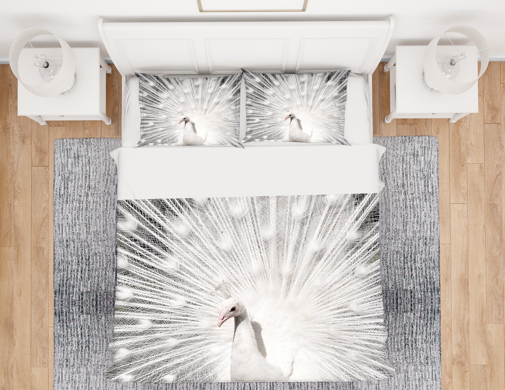 3D White Peacock 72005 Bed Pillowcases Quilt