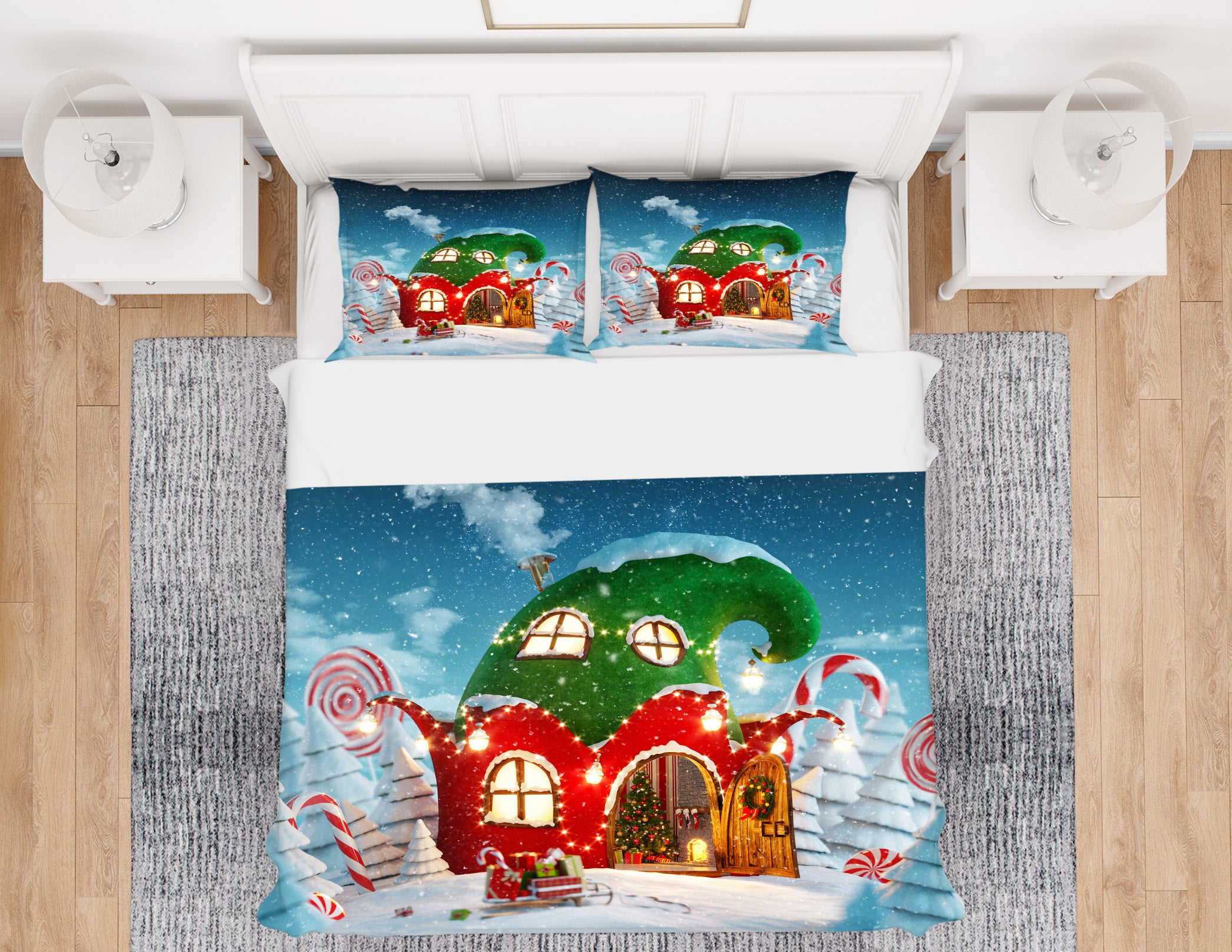 3D Red Green Cabin 52152 Christmas Quilt Duvet Cover Xmas Bed Pillowcases