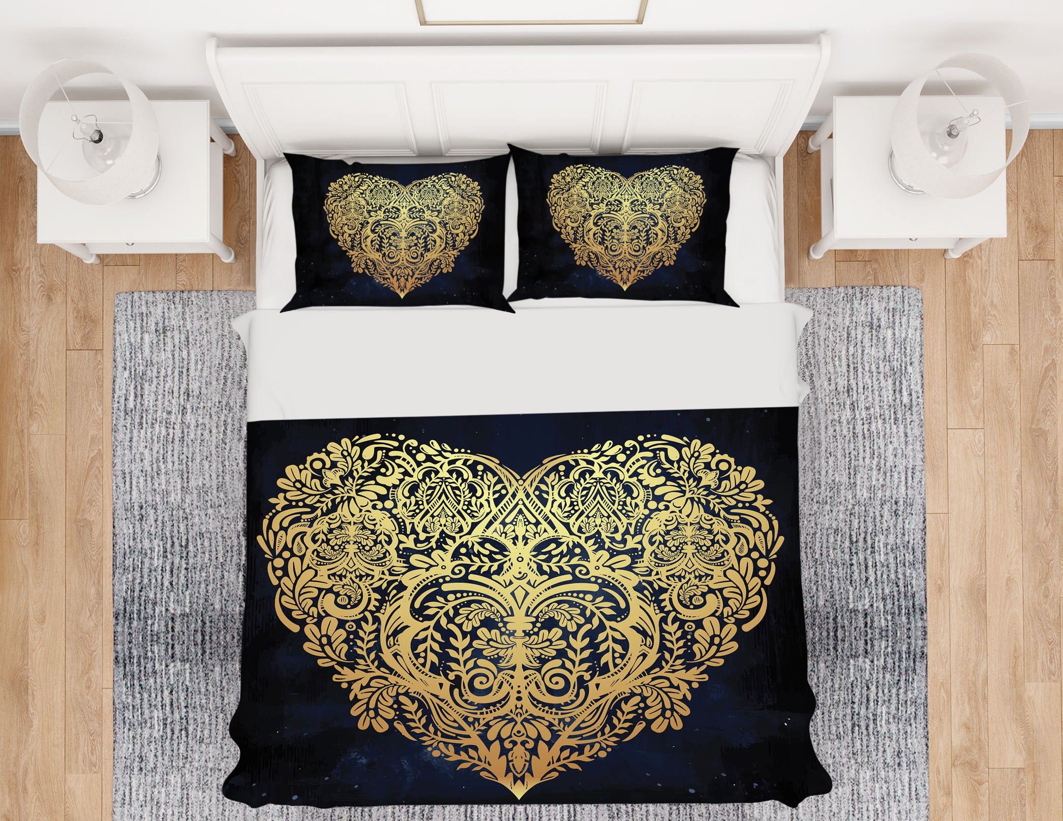 3D Heart Golden Pattern 67035 Bed Pillowcases Quilt