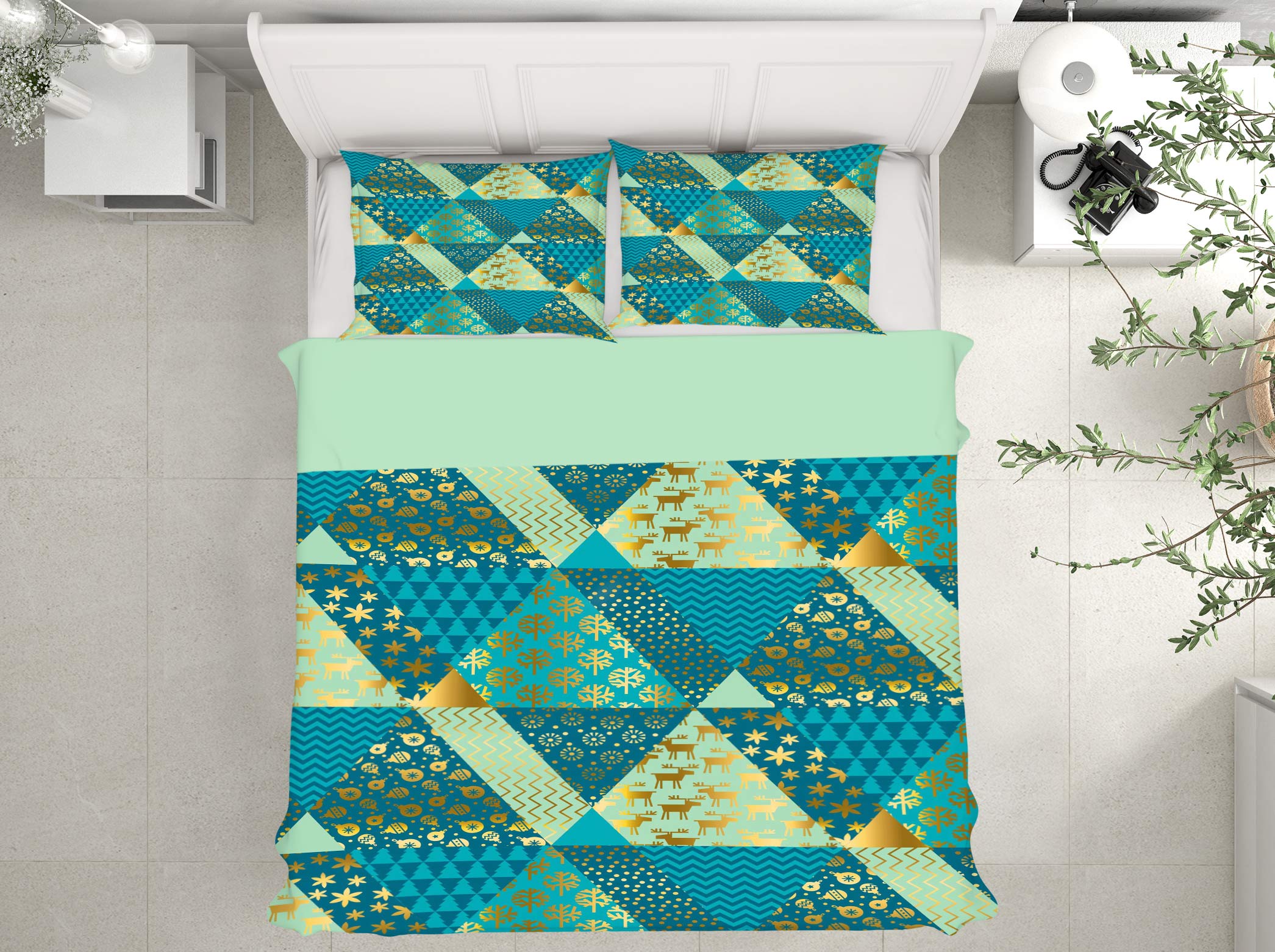 3D Green Triangle 52165 Christmas Quilt Duvet Cover Xmas Bed Pillowcases