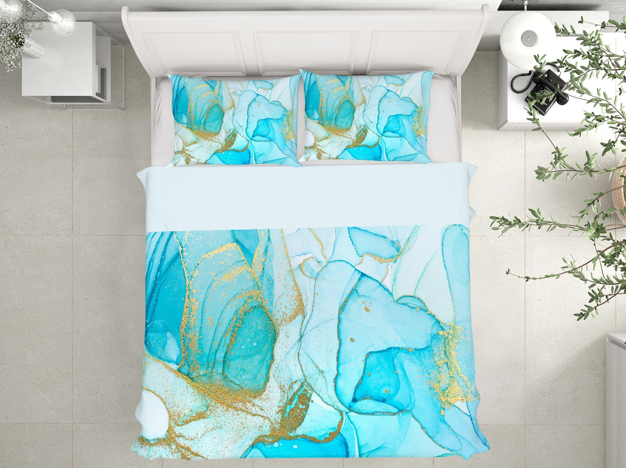 3D Light Blue Golden Texture 67110 Bed Pillowcases Quilt