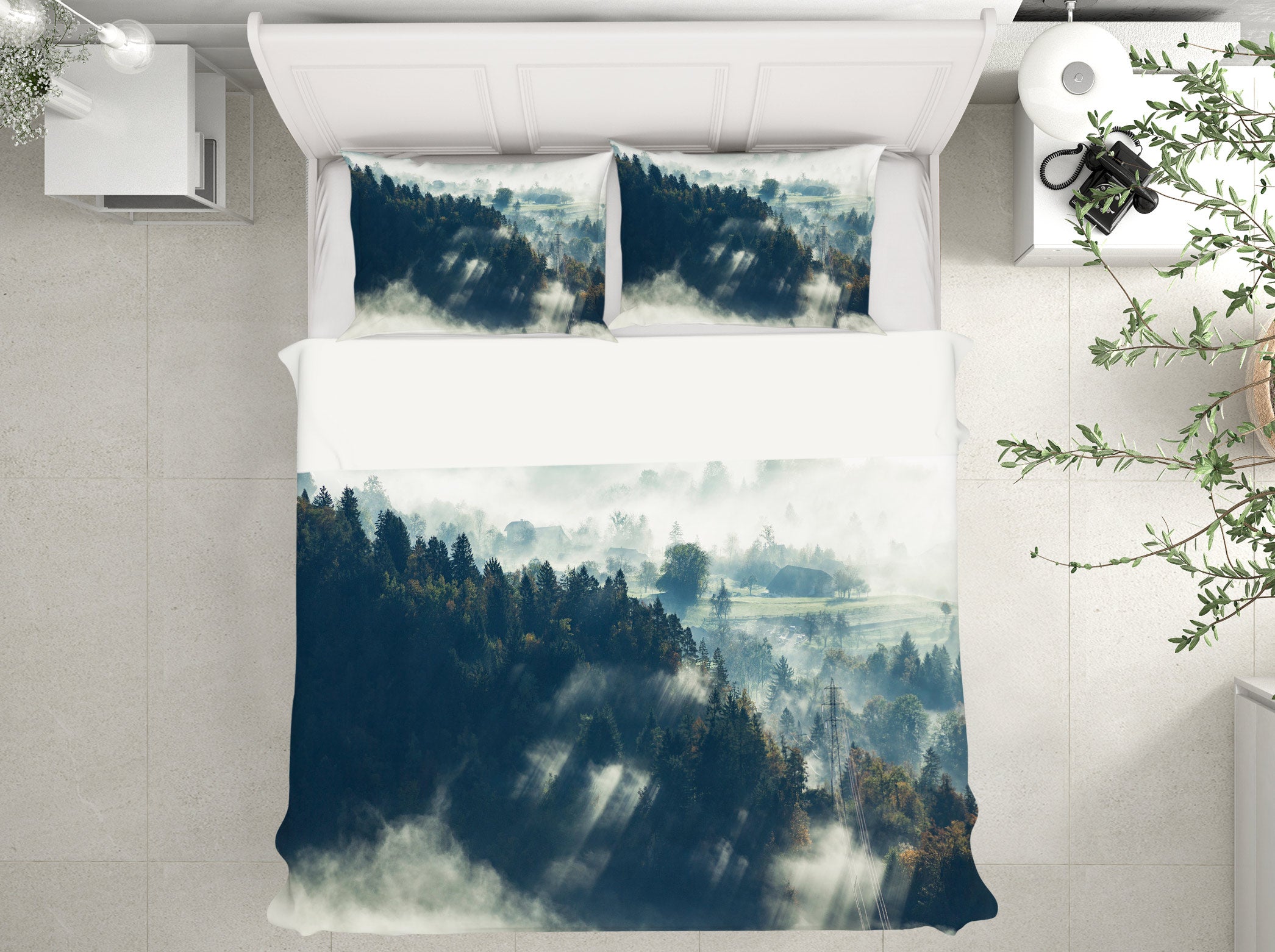 3D Mountain Tree 67143 Bed Pillowcases Quilt