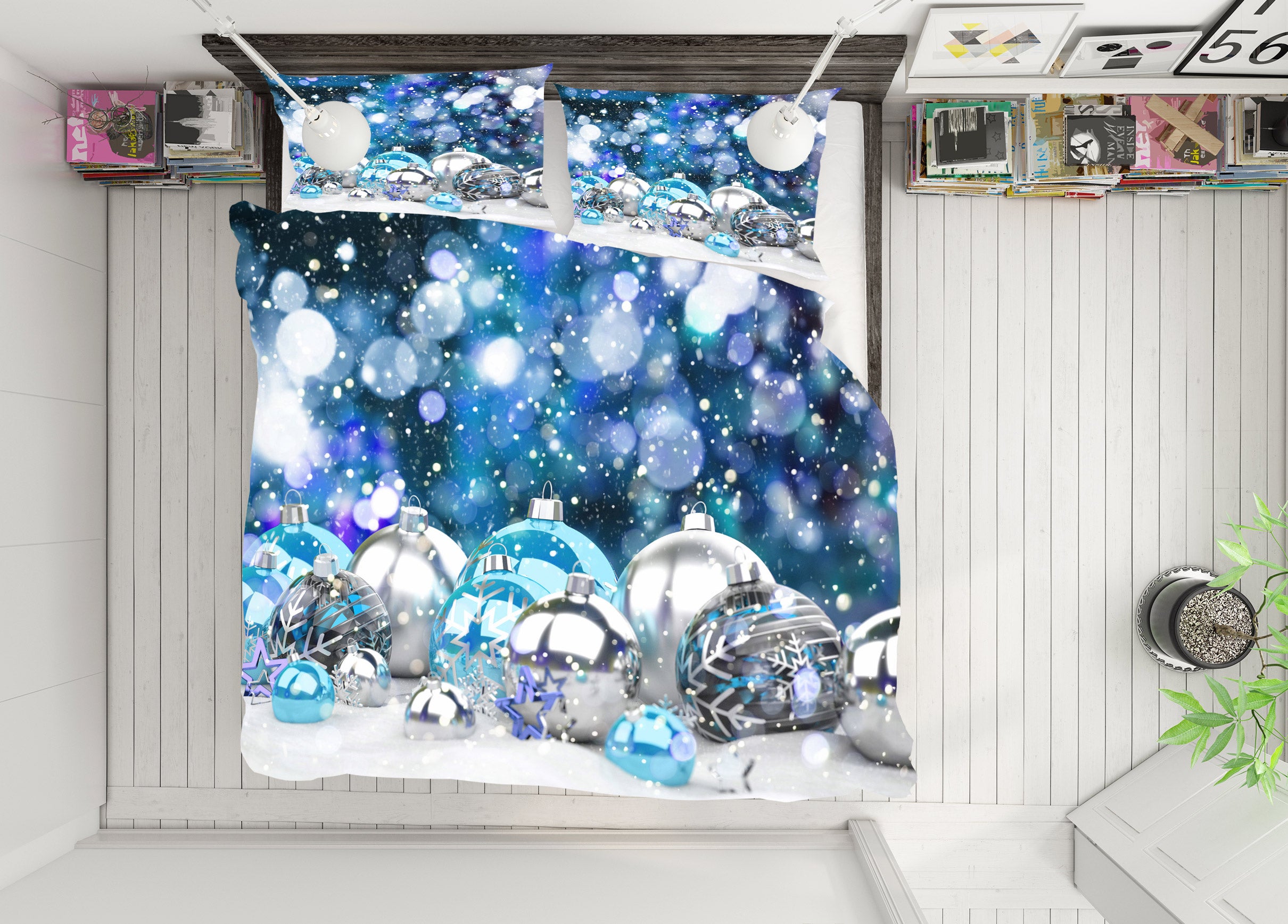 3D Blue Silver Ball 52148 Christmas Quilt Duvet Cover Xmas Bed Pillowcases