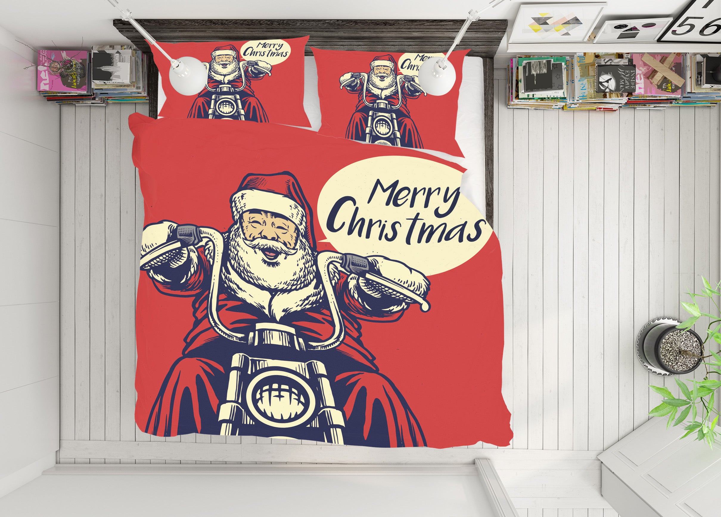 3D Motorcycle Santa 64035 Bed Pillowcases Quilt