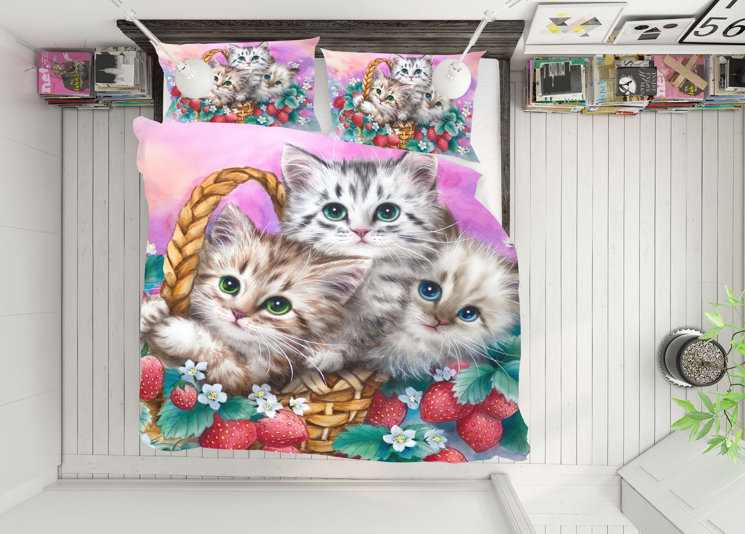 3D Strawberry Cat 5858 Kayomi Harai Bedding Bed Pillowcases Quilt Cover Duvet Cover