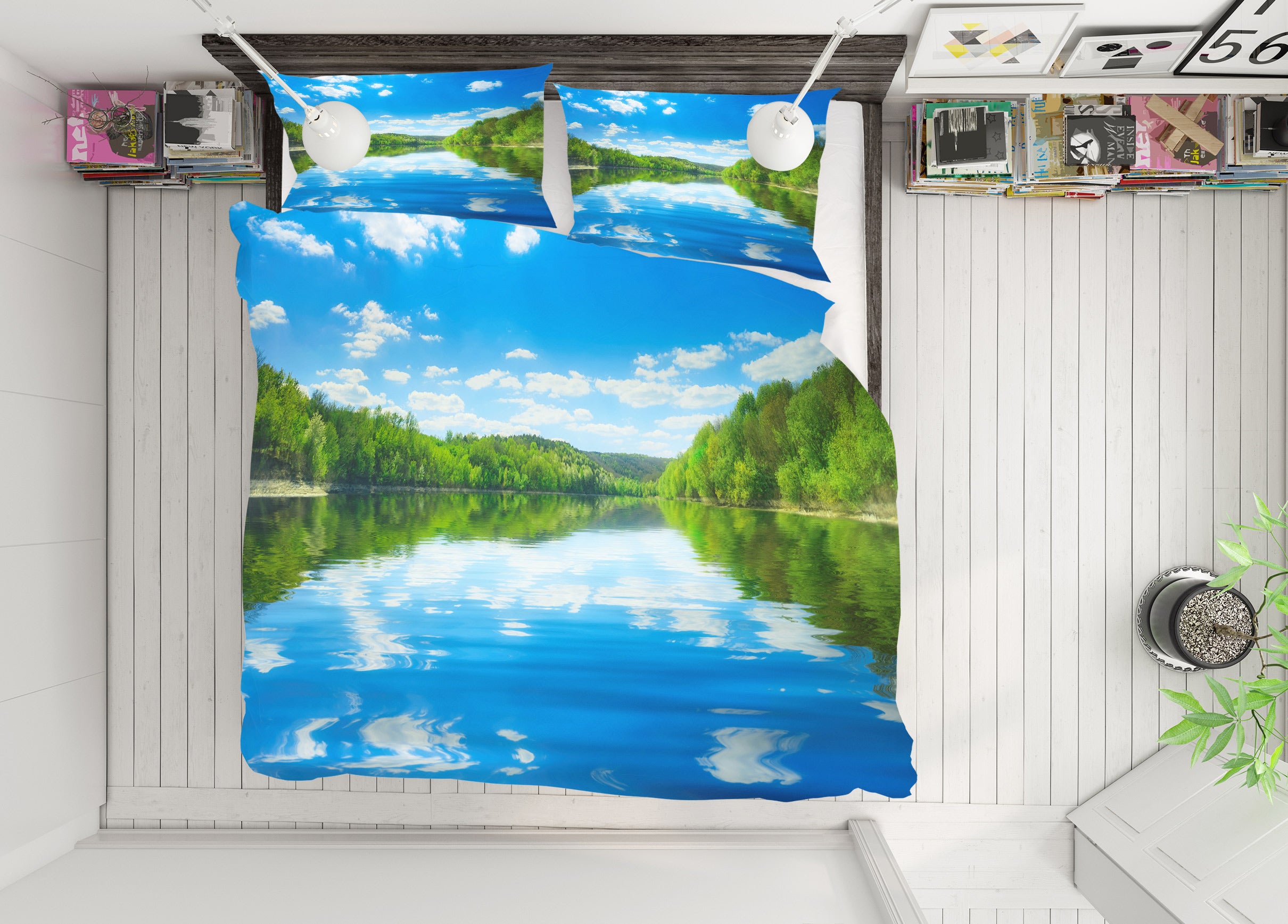 3D Sky Forest Reflection 67120 Bed Pillowcases Quilt