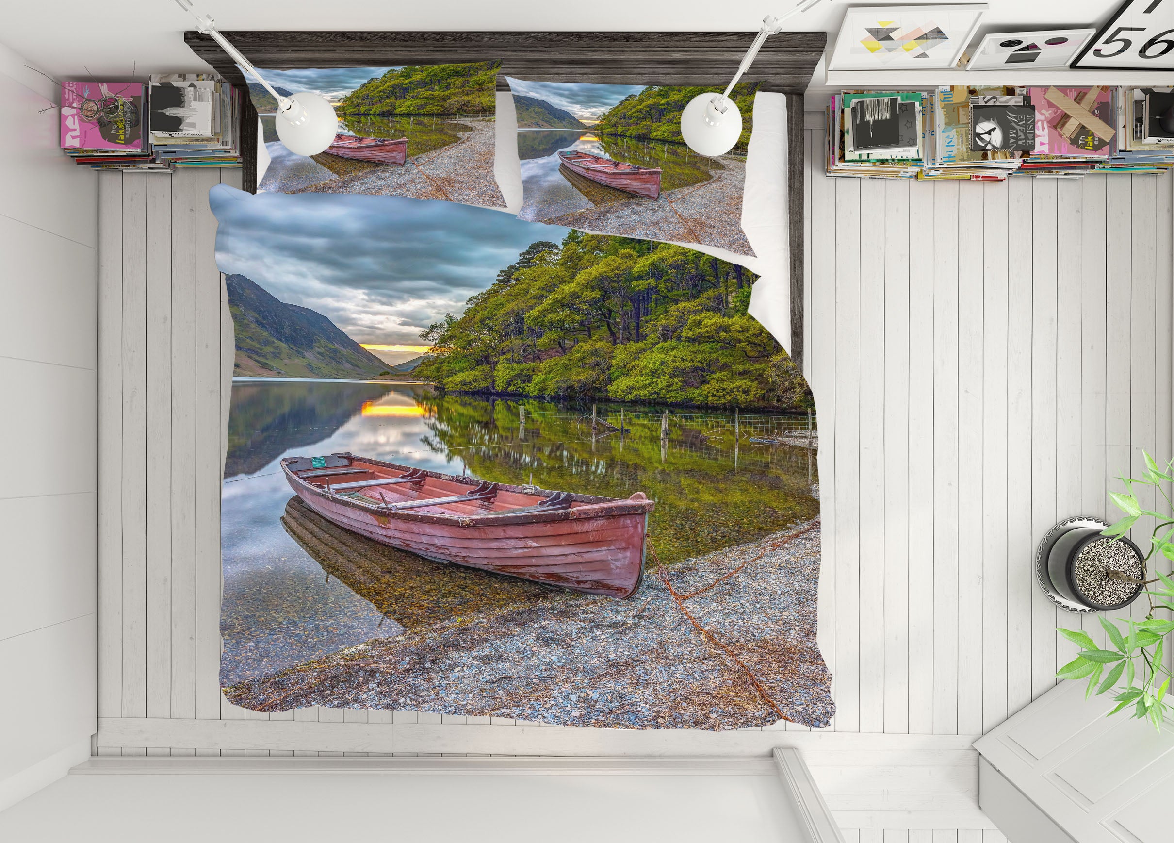 3D Lakeside Boat 8604 Assaf Frank Bedding Bed Pillowcases Quilt