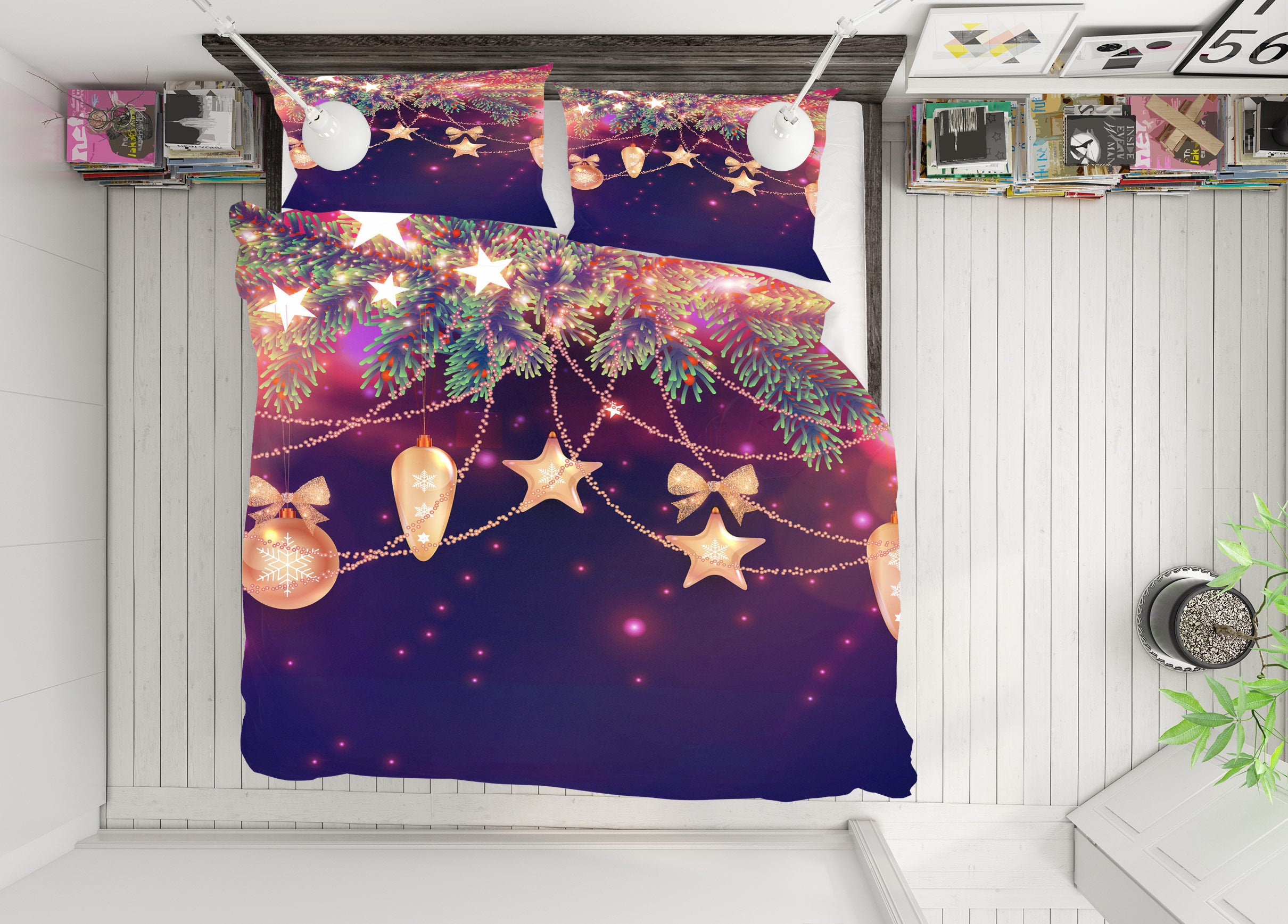 3D Star String Lights 52144 Christmas Quilt Duvet Cover Xmas Bed Pillowcases