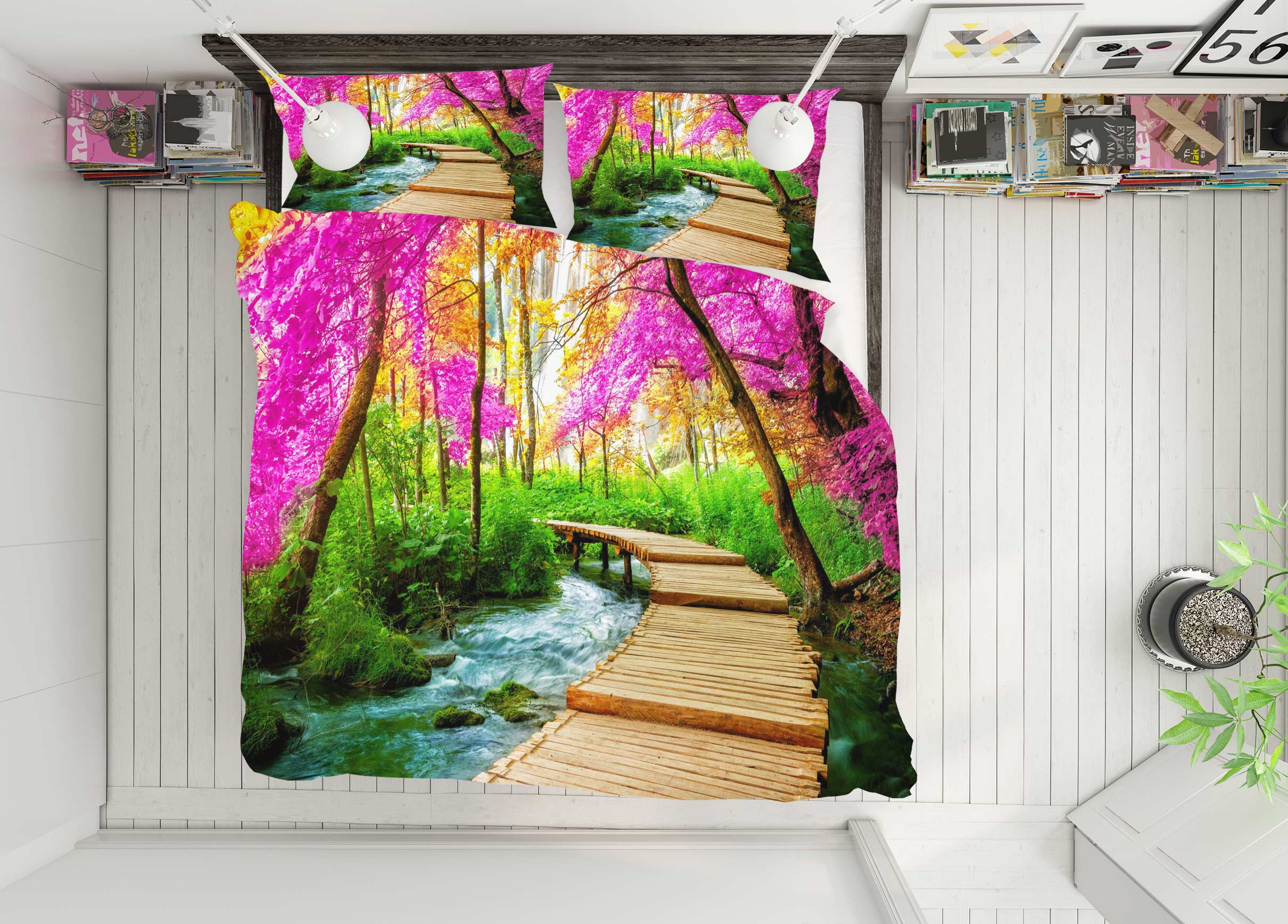 3D Corridor Flower Tree 67127 Bed Pillowcases Quilt