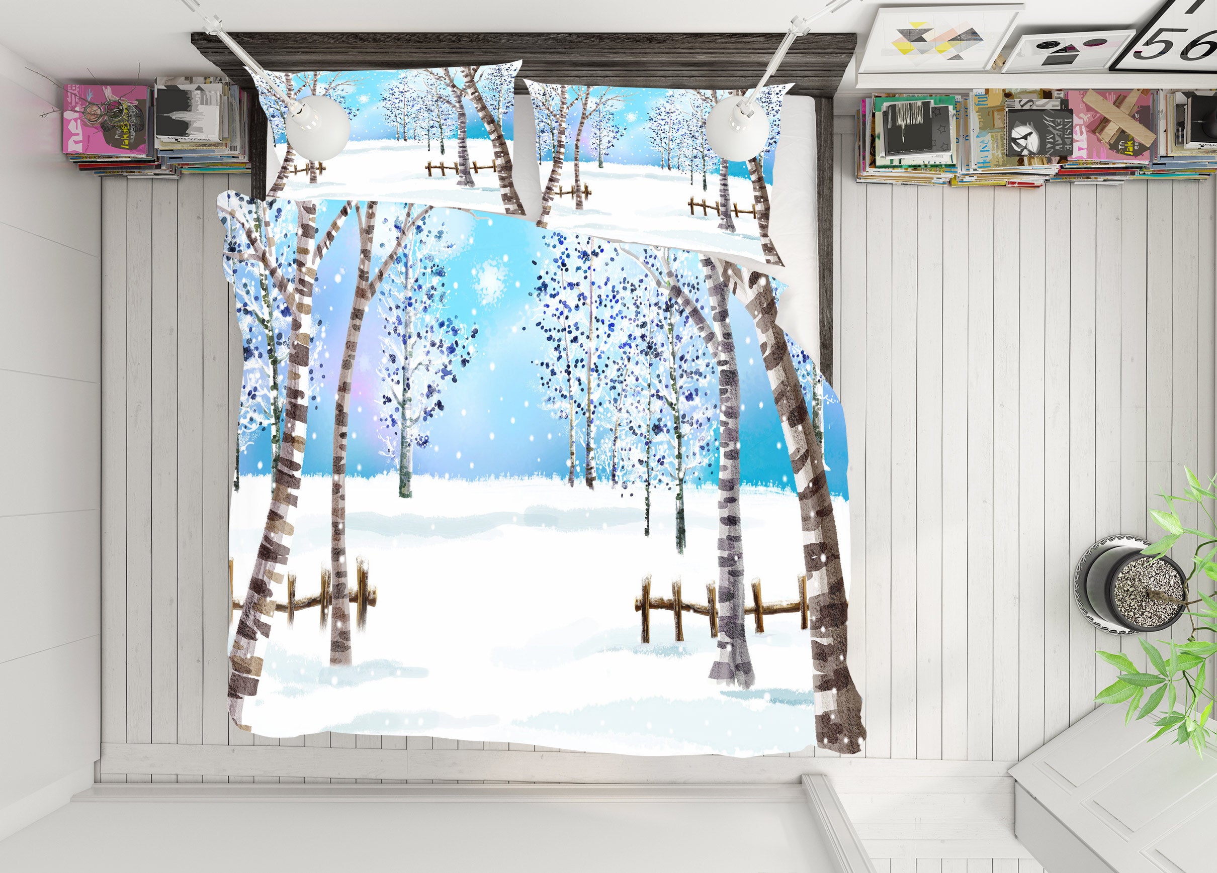 3D Snowfield Tree 67054 Bed Pillowcases Quilt