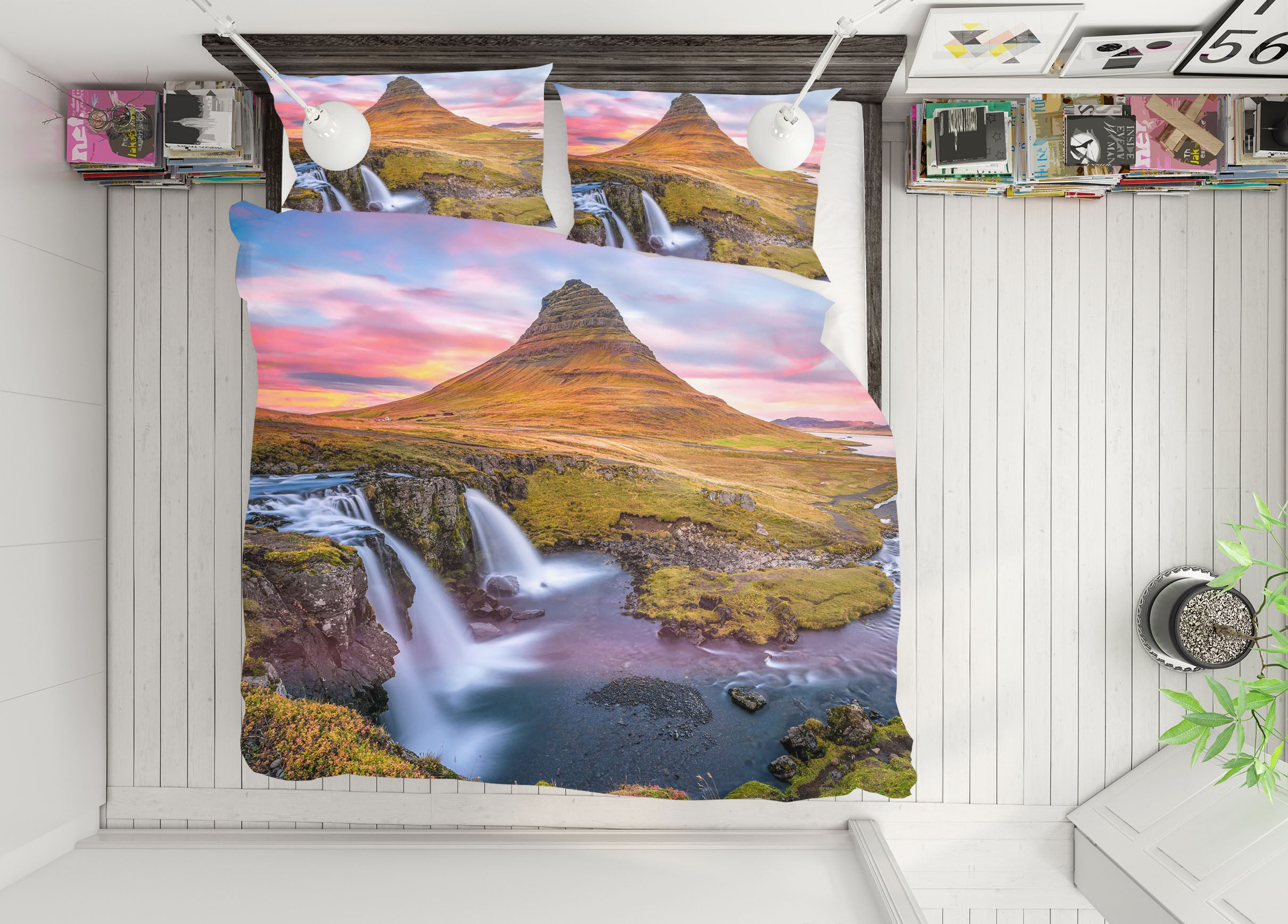 3D Mountain Waterfall 065 Marco Carmassi Bedding Bed Pillowcases Quilt