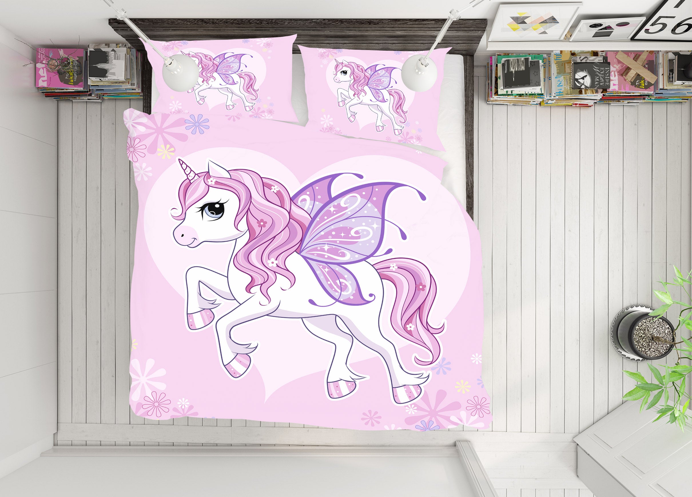 3D Pink Purple Wings Unicorn 63237 Bed Pillowcases Quilt