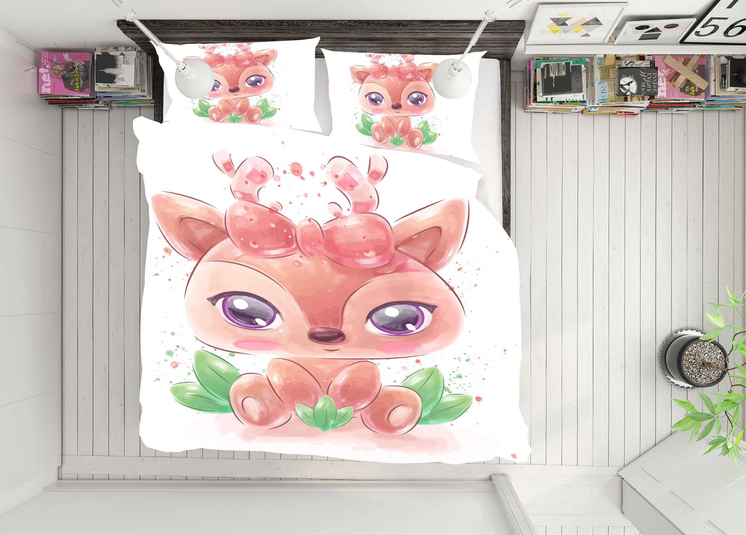 3D Cute Deer 67010 Bed Pillowcases Quilt