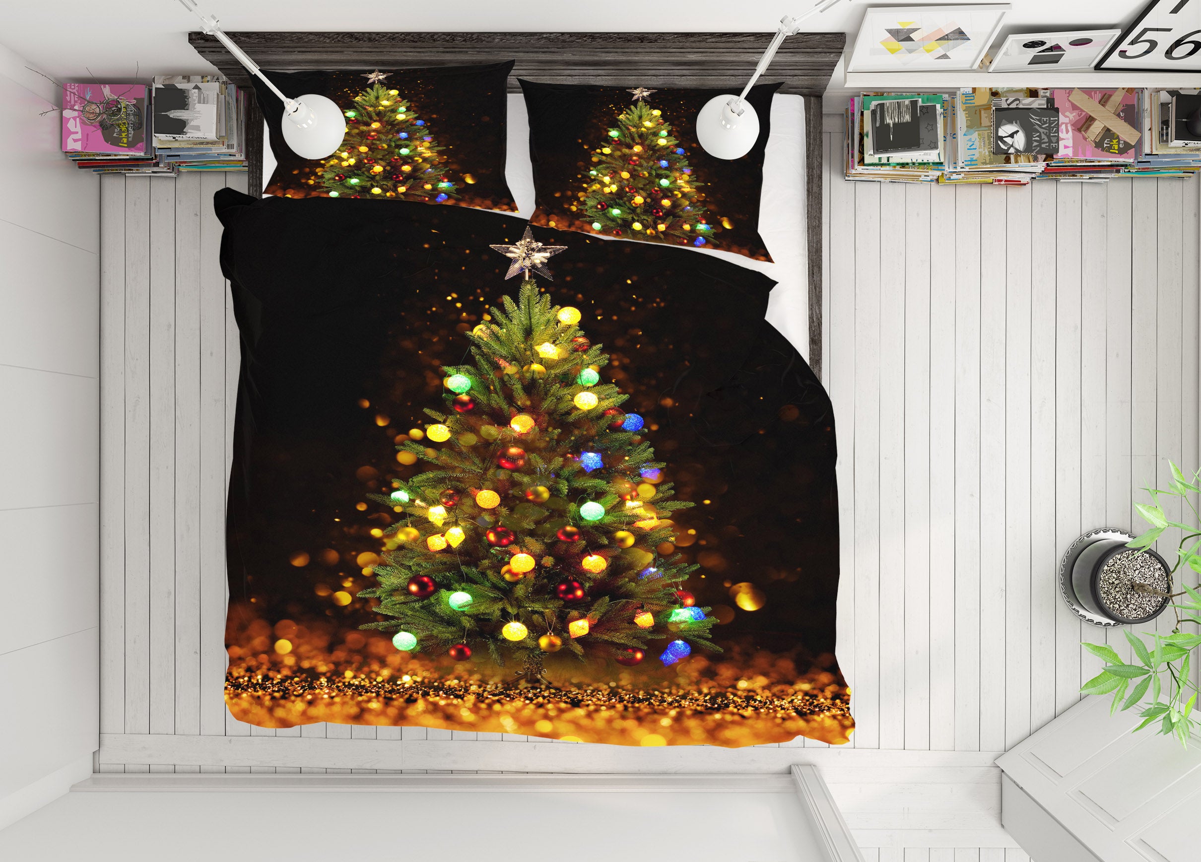 3D Tree Colorful String Lights 52247 Christmas Quilt Duvet Cover Xmas Bed Pillowcases