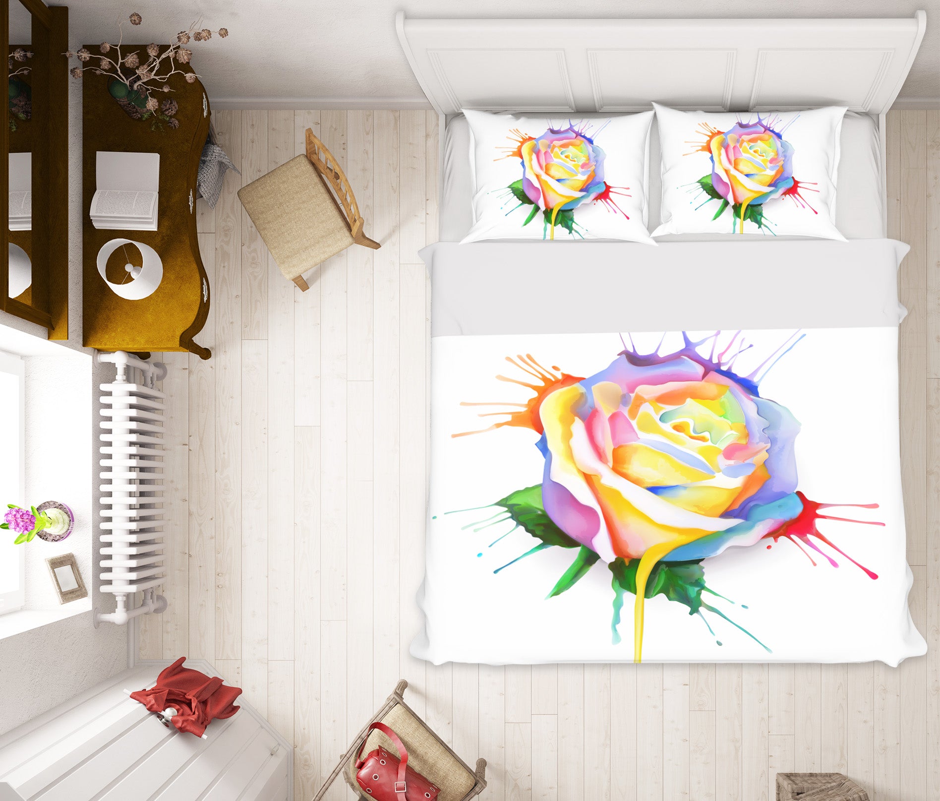 3D Color Ink Rose 63223 Bed Pillowcases Quilt