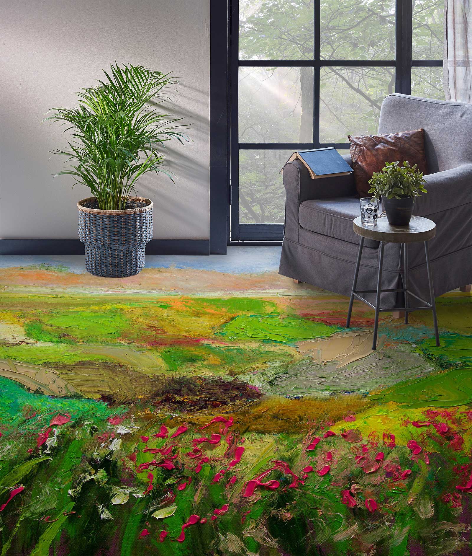 3D Red Flower Lawn 9656 Allan P. Friedlander Floor Mural  Wallpaper Murals Self-Adhesive Removable Print Epoxy