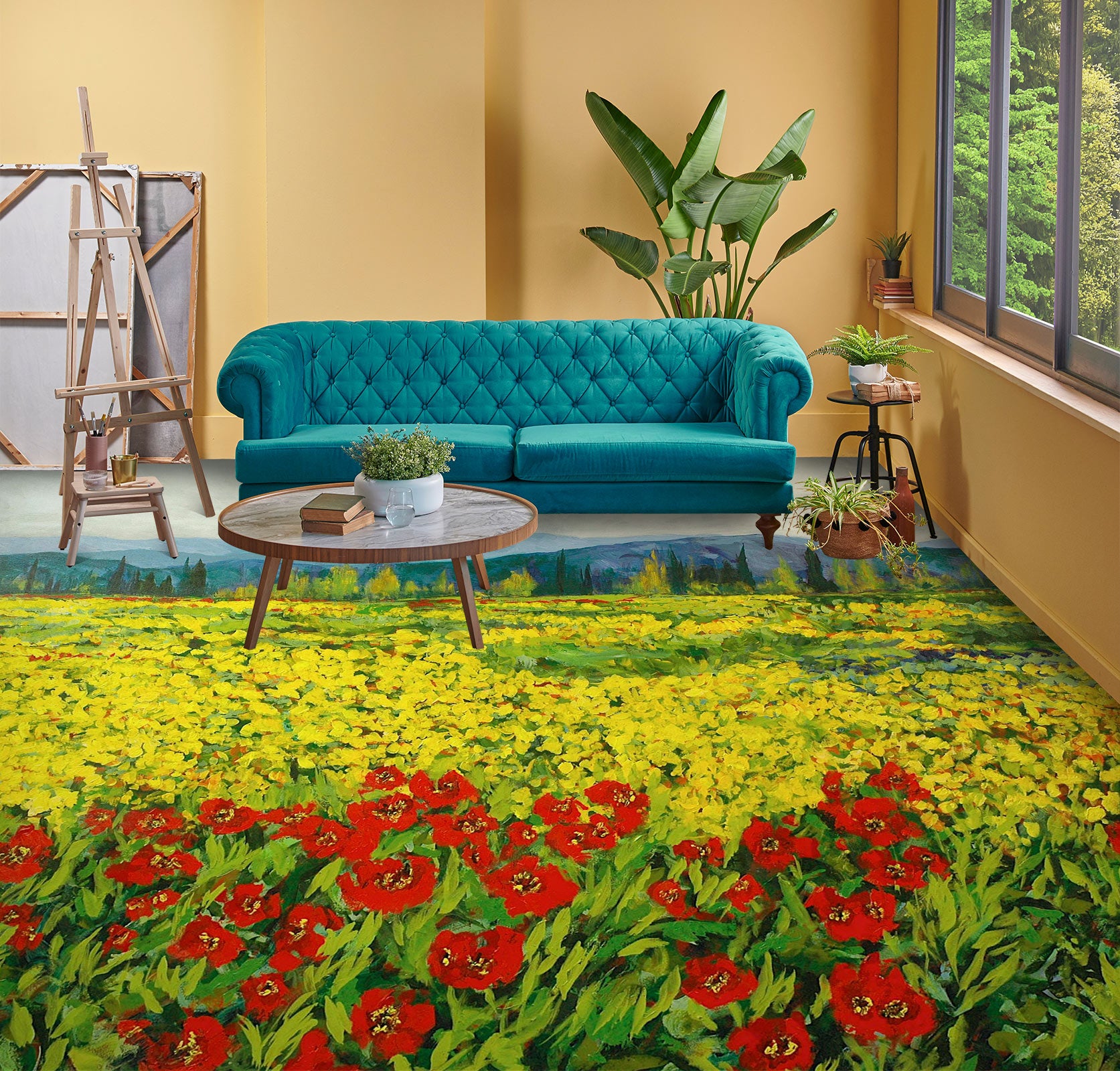 3D Red Yellow Flower Bush 9539 Allan P. Friedlander Floor Mural  Wallpaper Murals Self-Adhesive Removable Print Epoxy