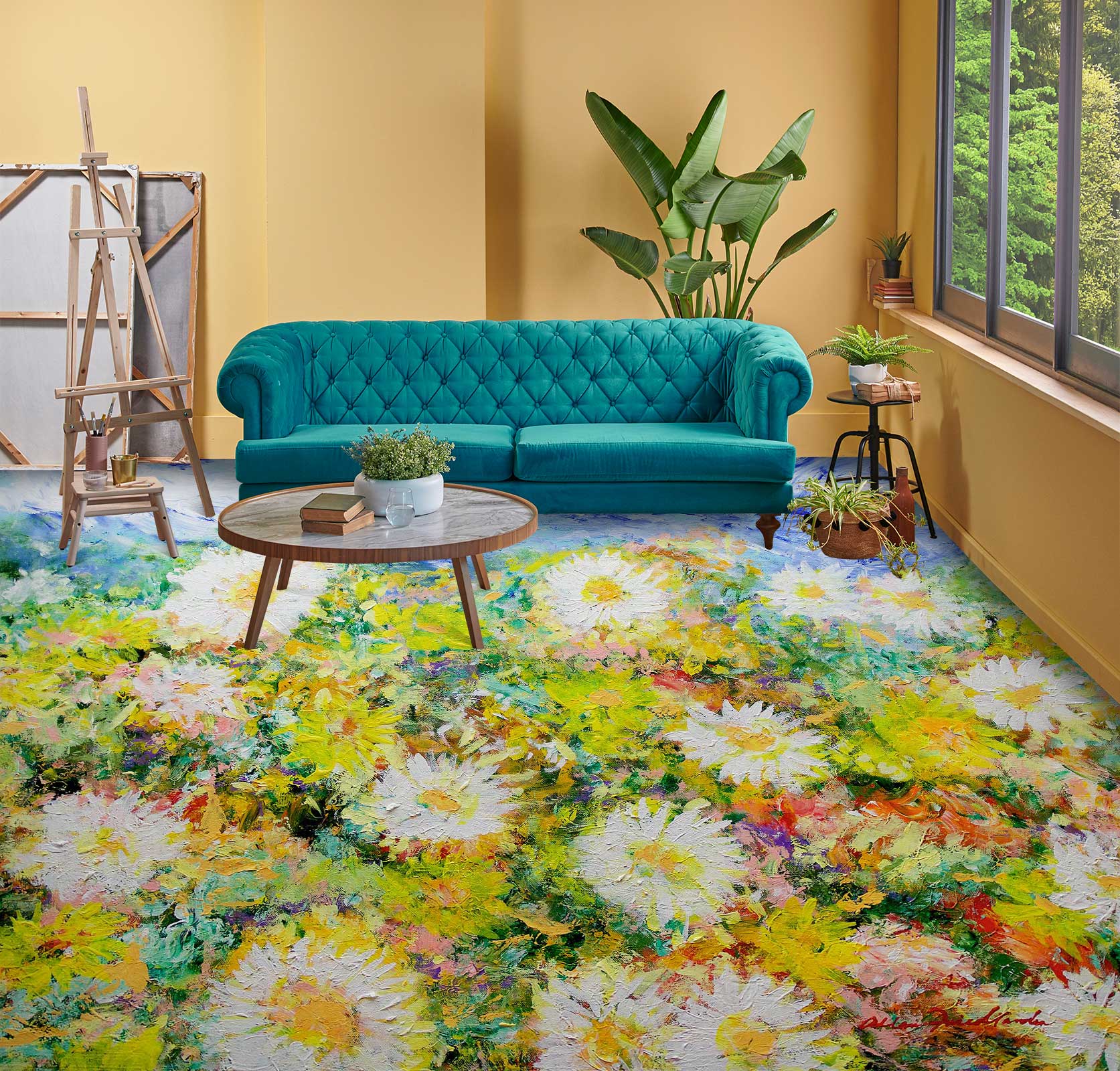 3D Daisy Bush 9680 Allan P. Friedlander Floor Mural  Wallpaper Murals Self-Adhesive Removable Print Epoxy