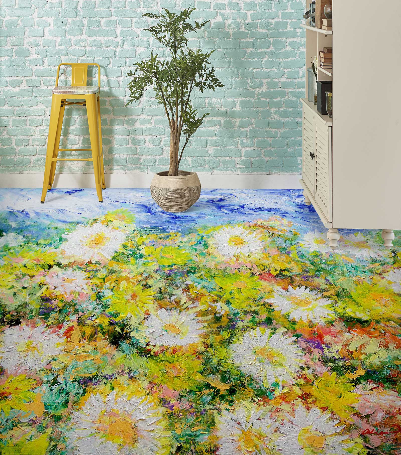 3D Daisy Bush 9680 Allan P. Friedlander Floor Mural  Wallpaper Murals Self-Adhesive Removable Print Epoxy