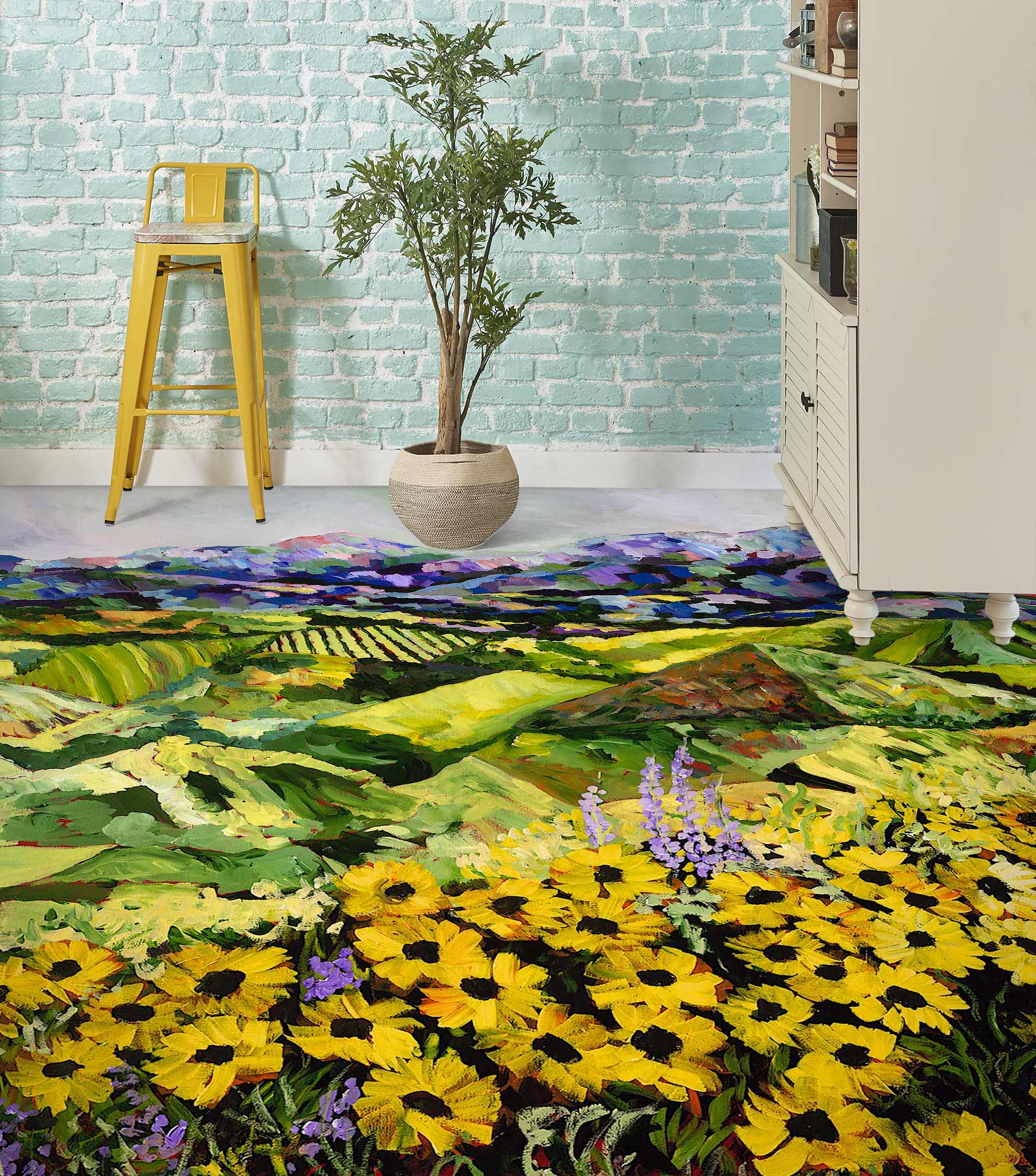 3D Hillside Yellow Daisy Bush 9544 Allan P. Friedlander Floor Mural  Wallpaper Murals Self-Adhesive Removable Print Epoxy