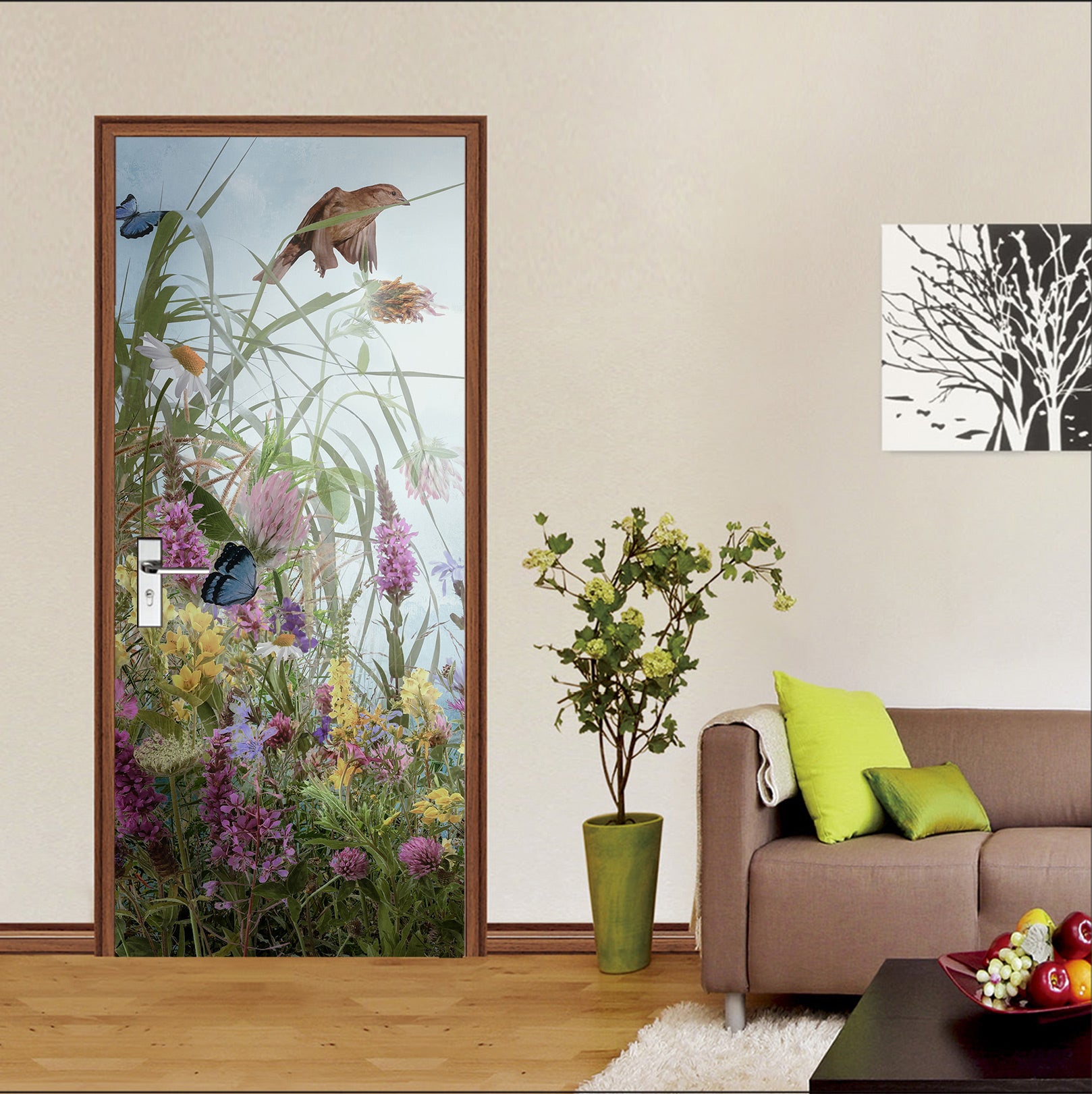 3D Bird Flowers Plants Clump 107186 Beth Sheridan Door Mural