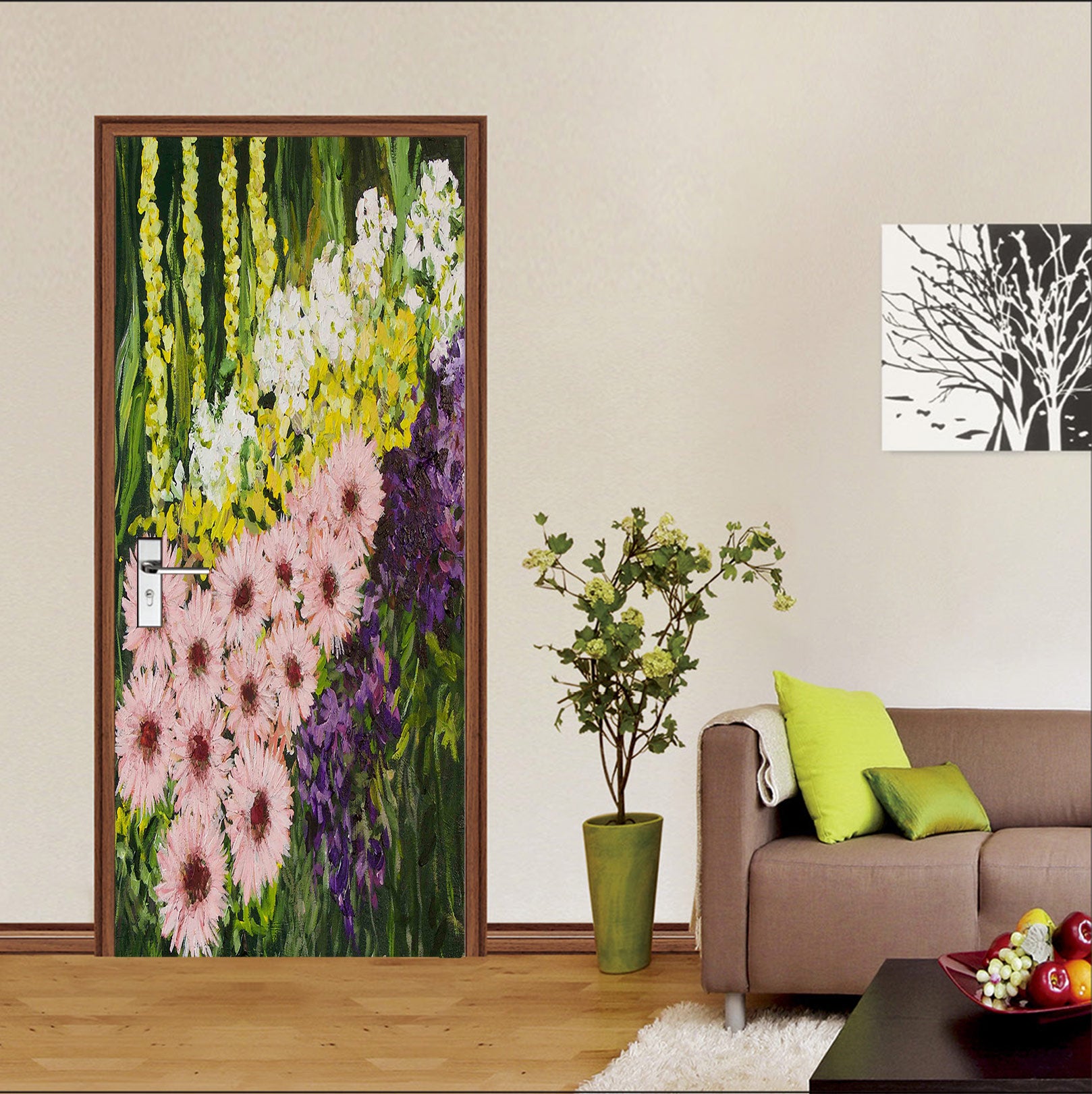 3D Pink Flower Bush 93142 Allan P. Friedlander Door Mural