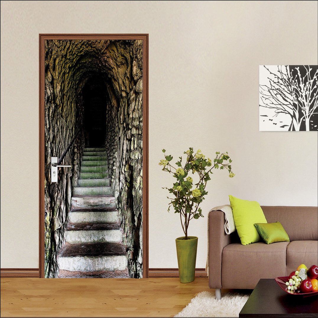 3D stairs in the dark stone door mural Wallpaper AJ Wallpaper 