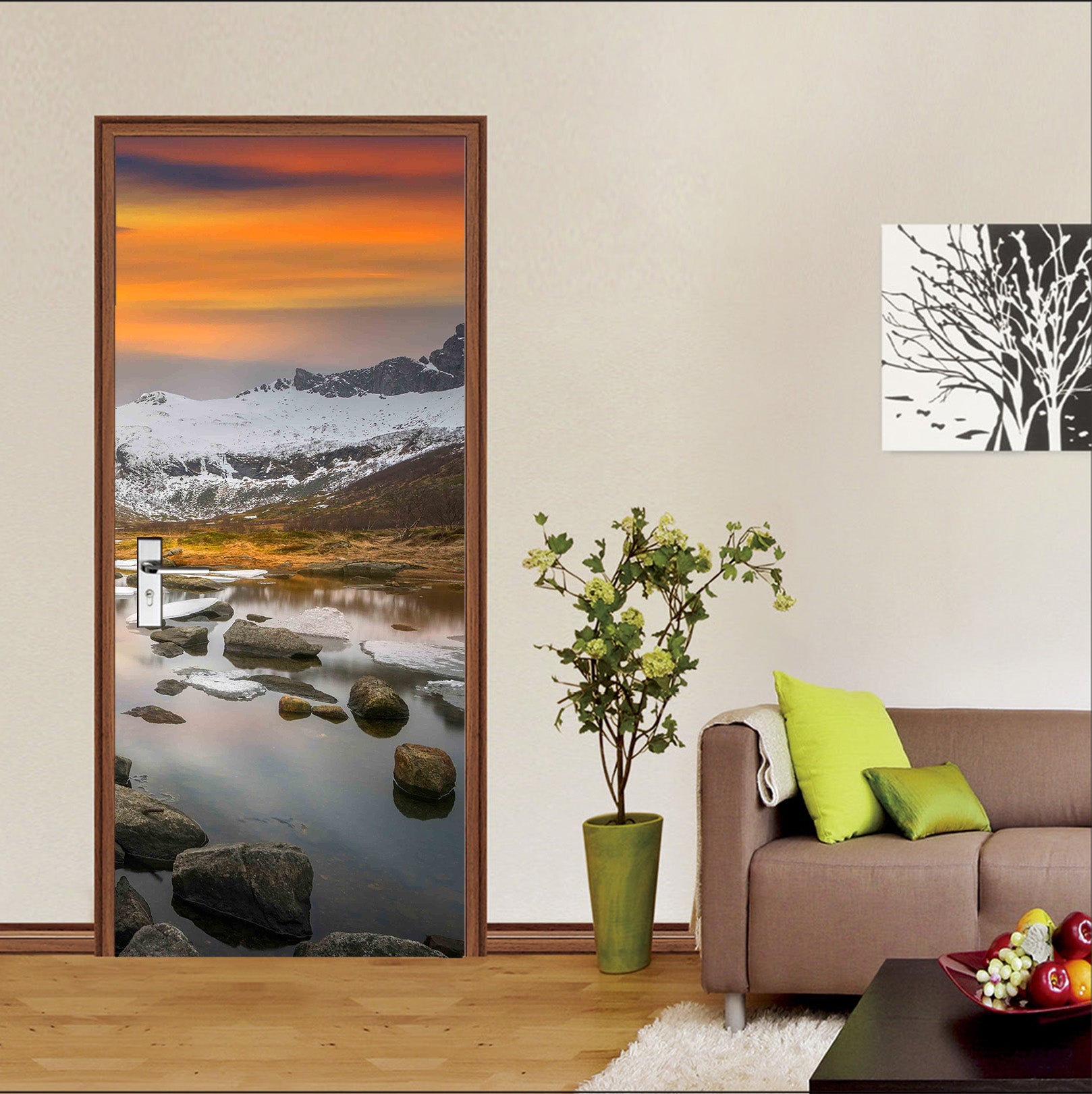 3D Creek Stone Sunset 11591 Marco Carmassi Door Mural