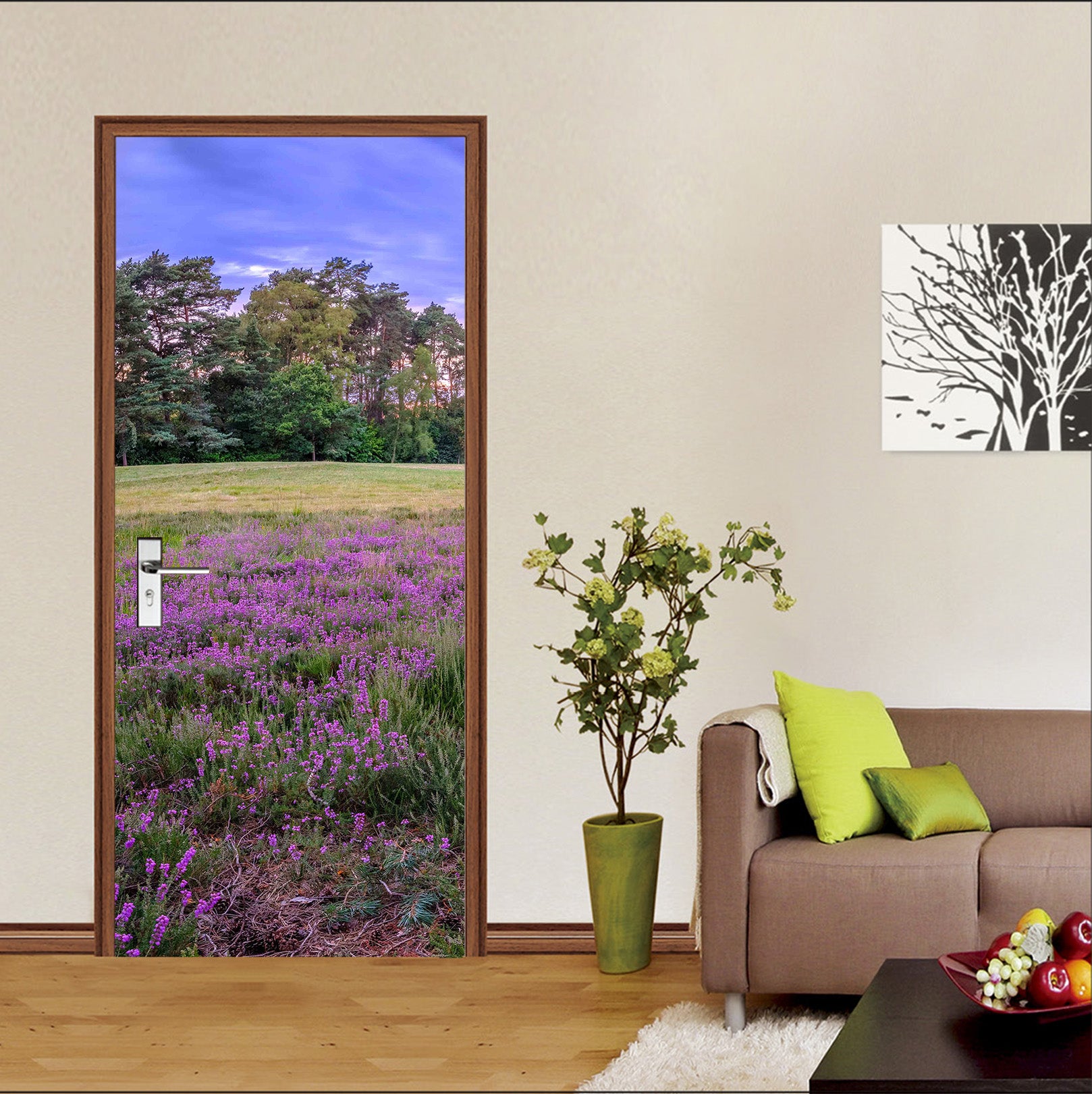 3D Forest Purple Flowers 101224 Assaf Frank Door Mural