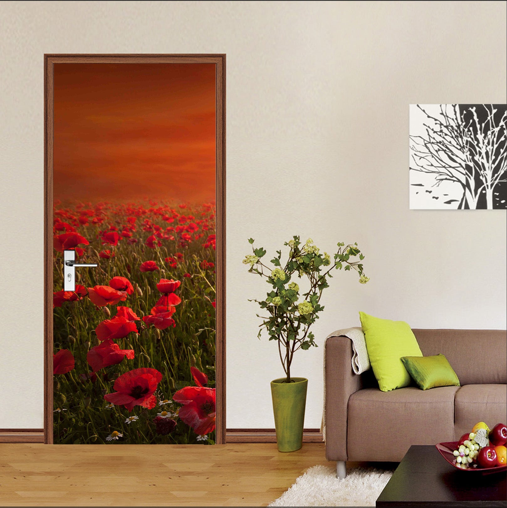 3D Red Flower Bush 11547 Marco Carmassi Door Mural