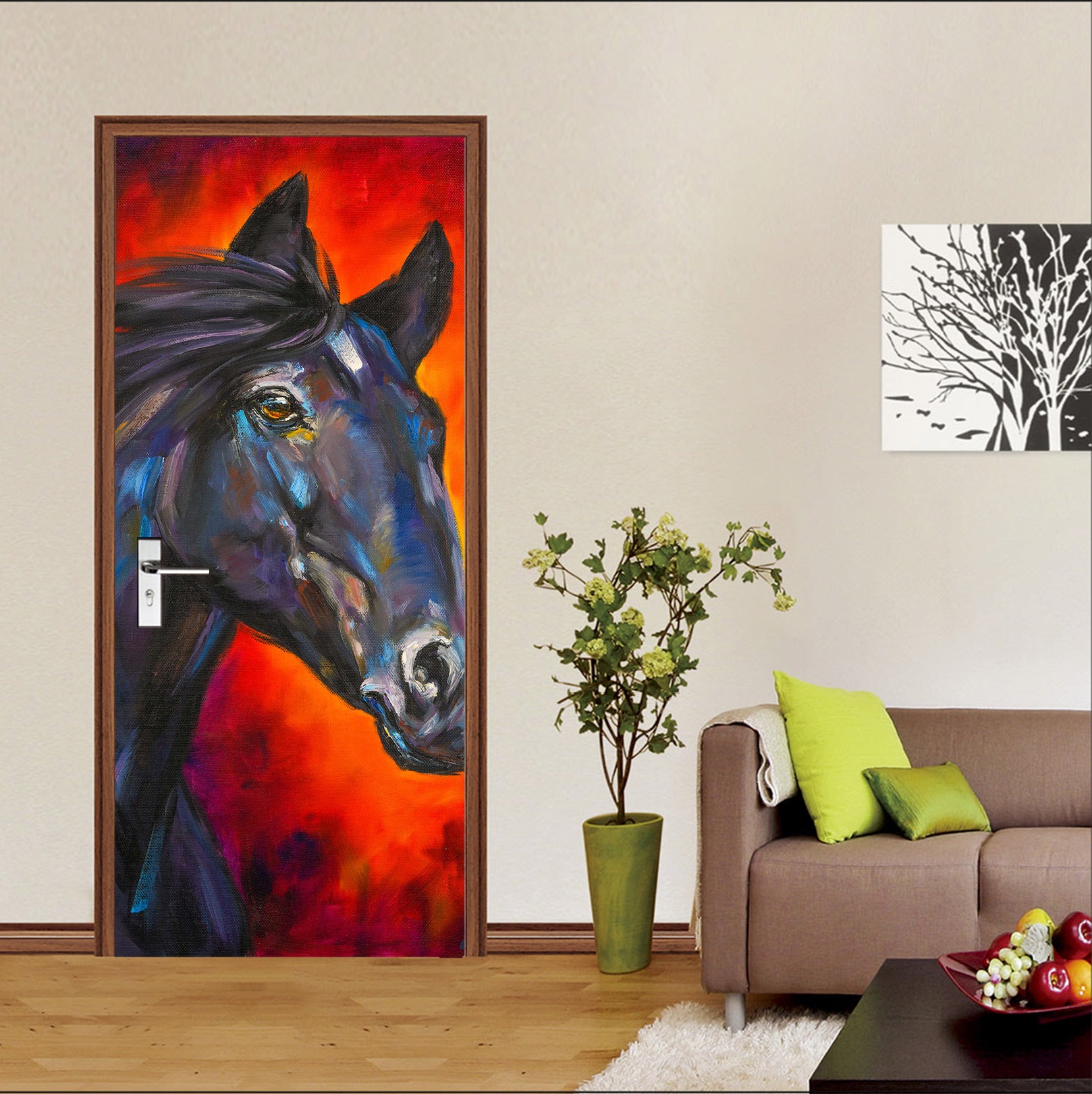 3D Black Horse 3092 Skromova Marina Door Mural