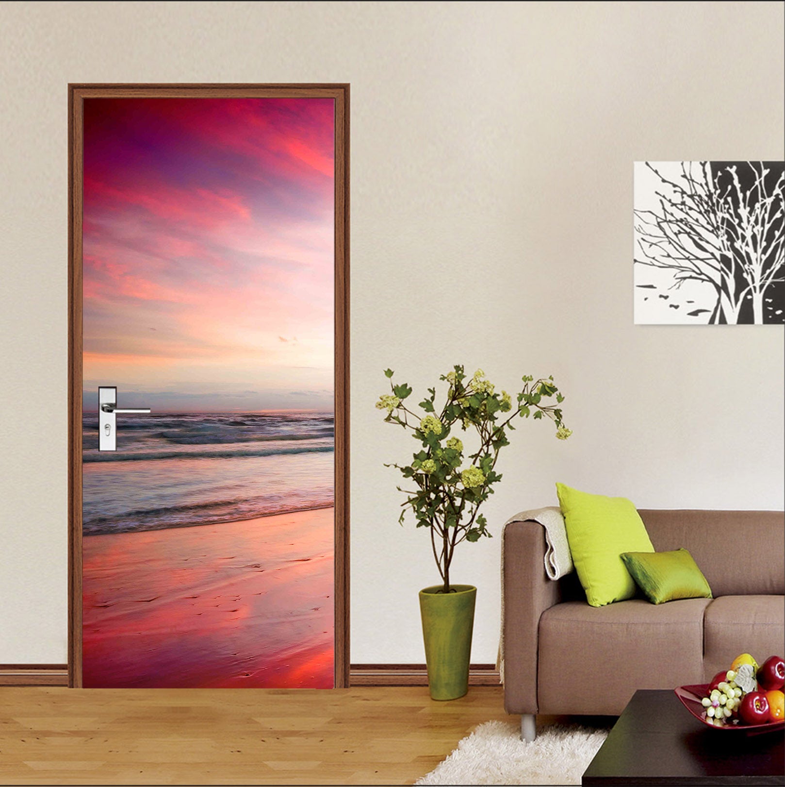 3D Seaside Red Sky 11492 Marco Carmassi Door Mural