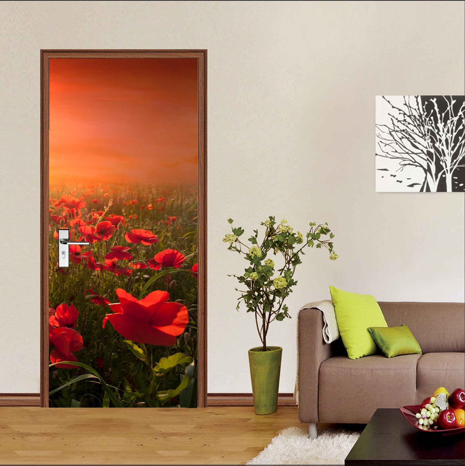 3D Red Flowers Clump 11549 Marco Carmassi Door Mural