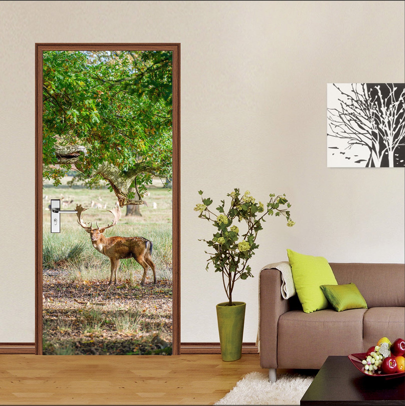 3D Meadow Tree Deer 10201 Assaf Frank Door Mural