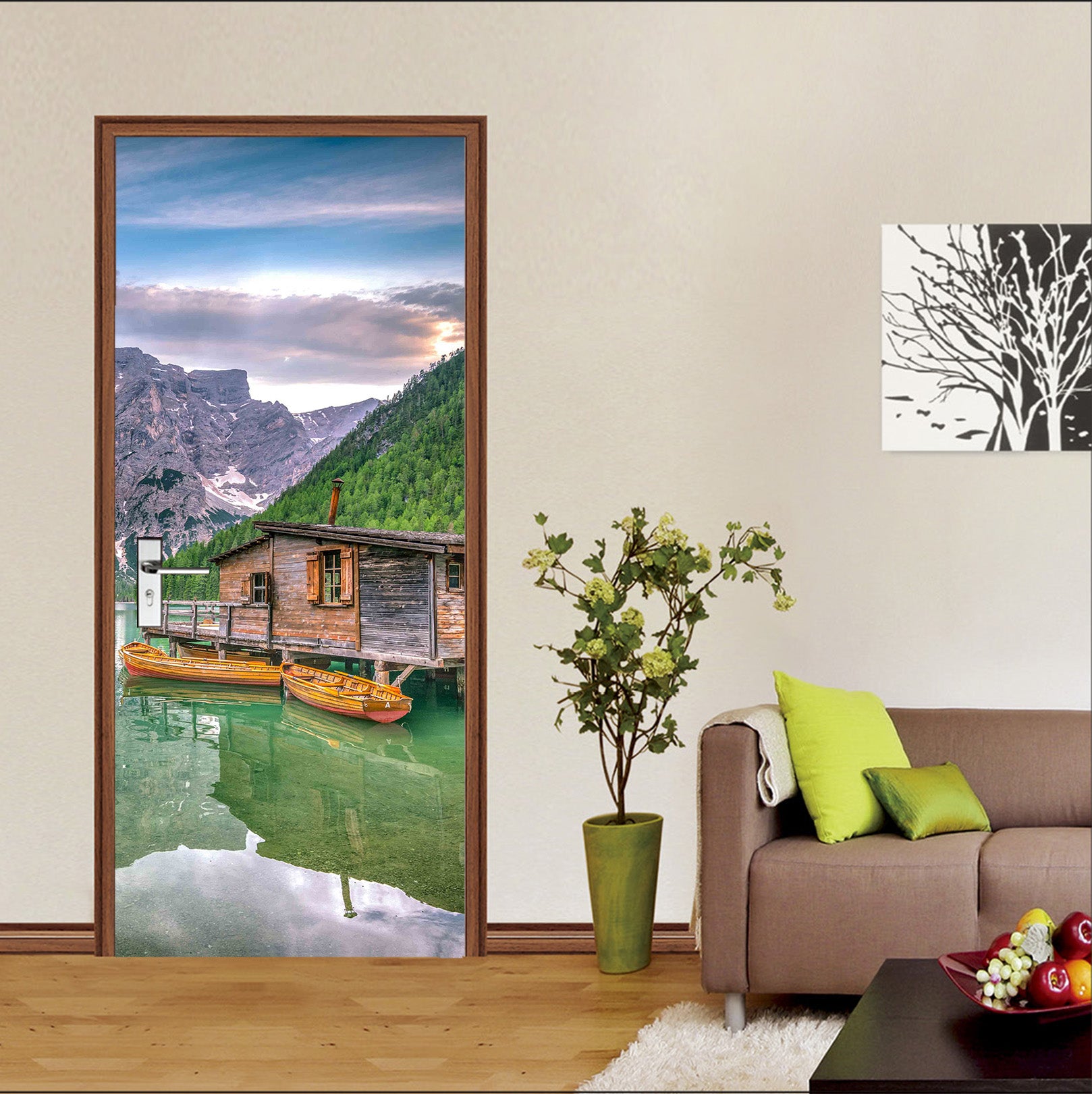 3D Chalet Lake Rock 114133 Marco Carmassi Door Mural