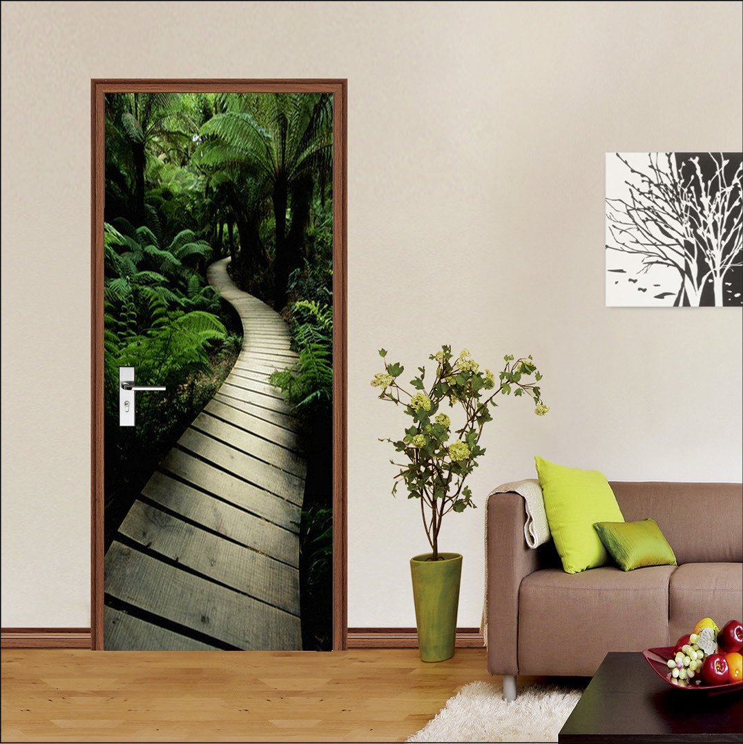 3D plank bridge in the woods door mural Wallpaper AJ Wallpaper 