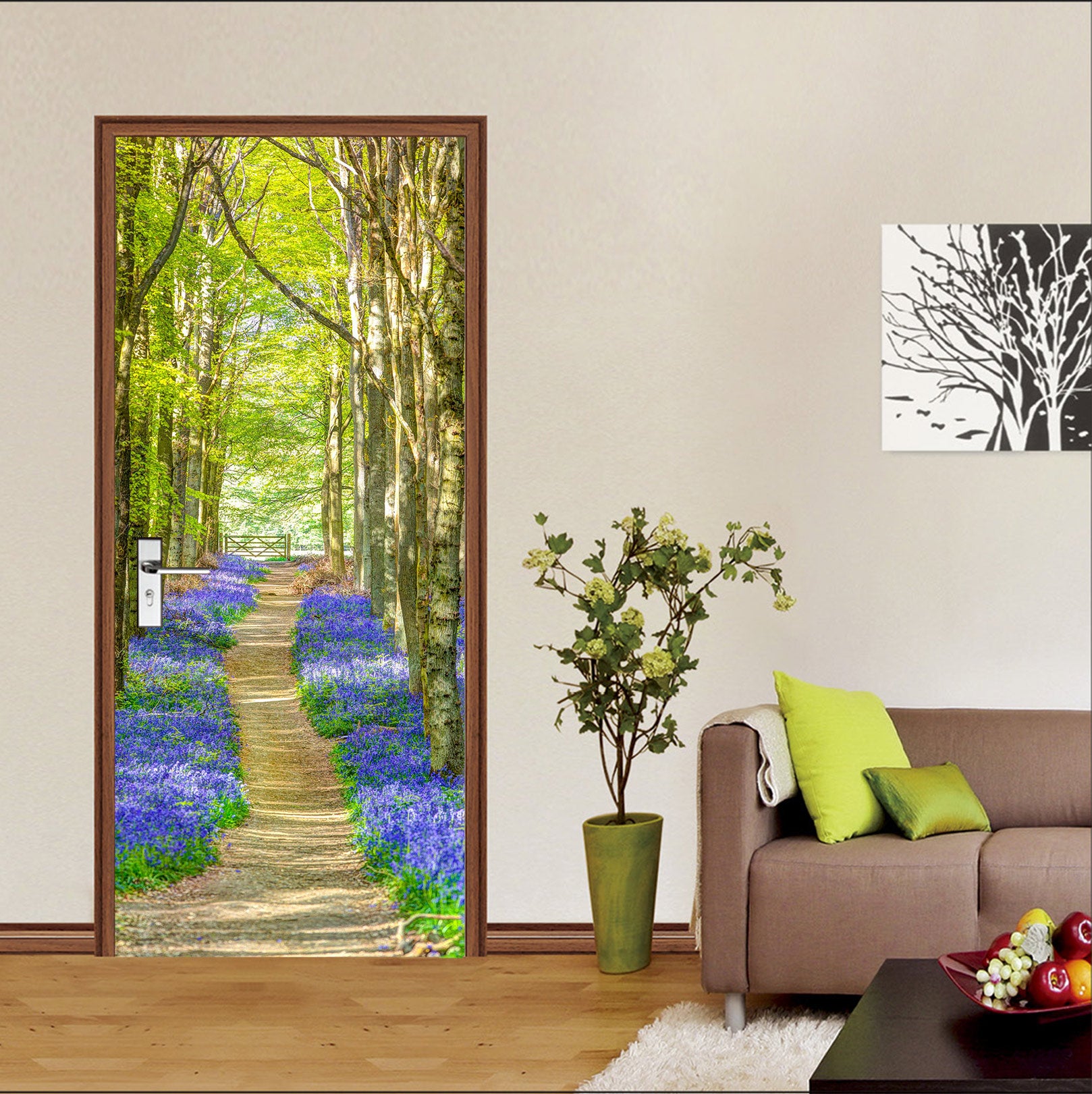 3D Woods Path Blue Flowers 10634 Assaf Frank Door Mural