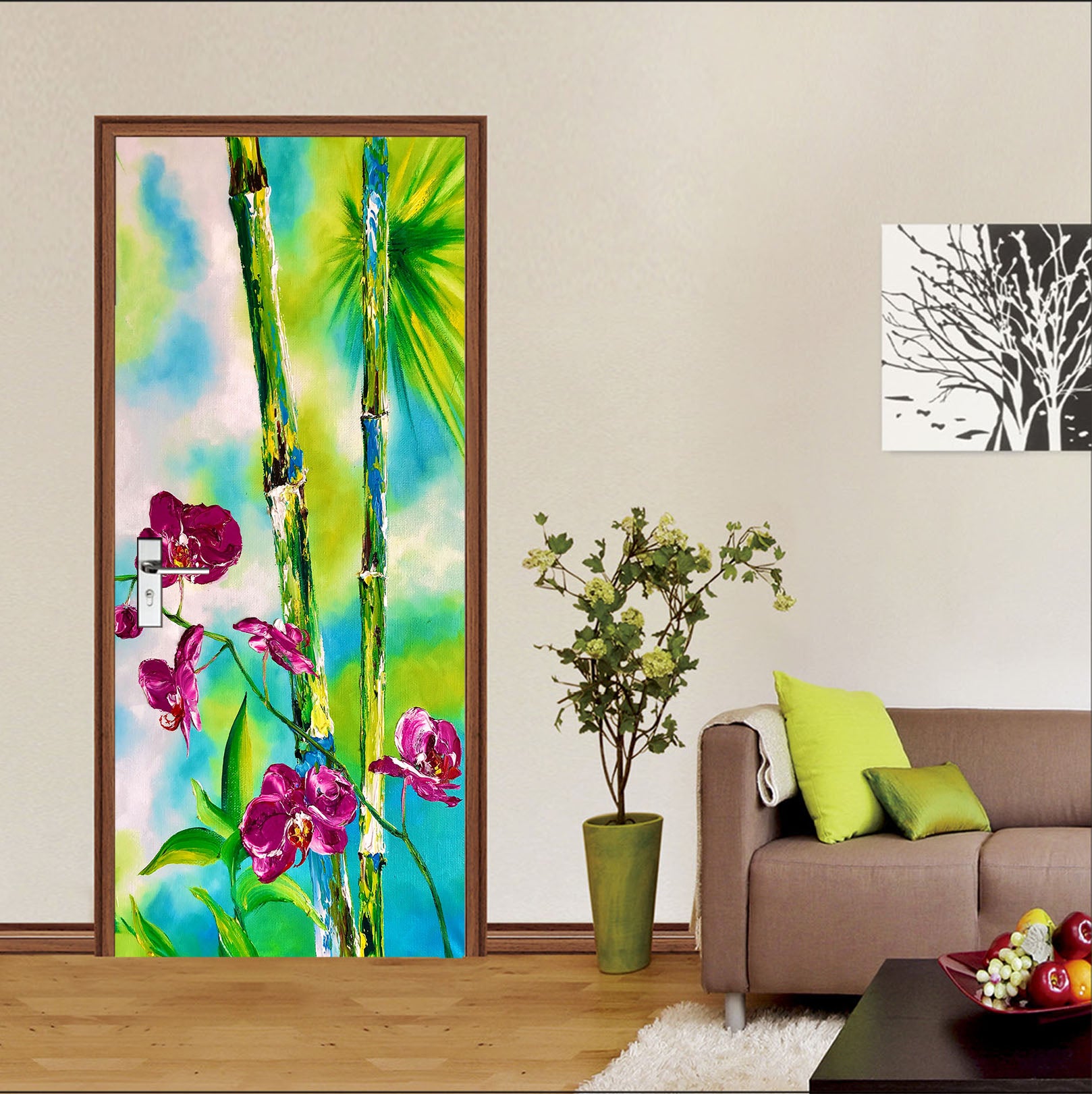 3D Green Bamboo 3277 Skromova Marina Door Mural